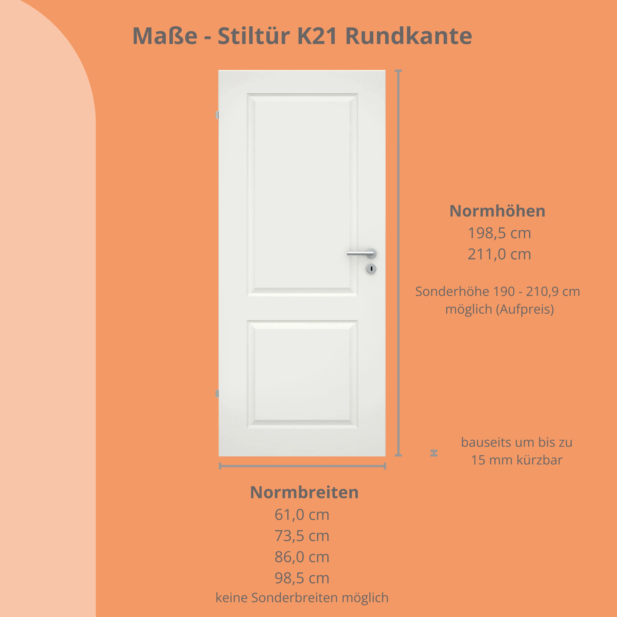 Zimmertür soft-weiß Stiltür mit 2 Kassetten Rundkante - Modell Stiltür K21
