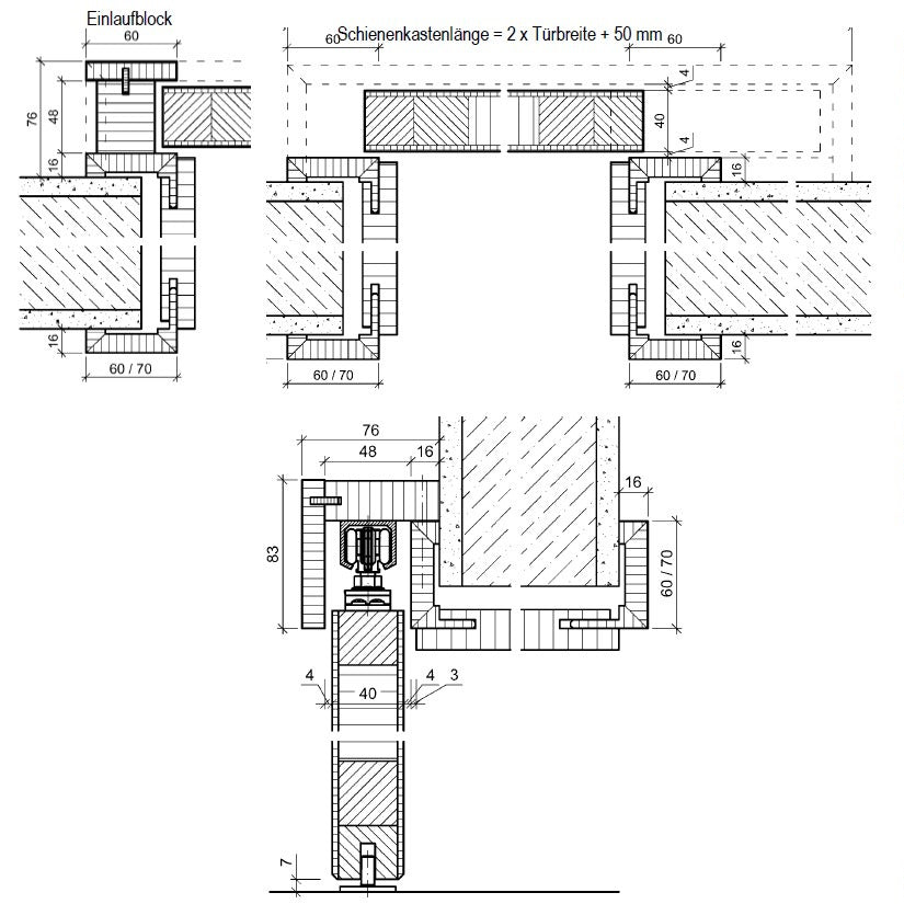 Schiebetür mit Schiebetürzarge soft-weiß Designkante 70 mm Bekleidung 2 Rillen - Modell Designtür Q21