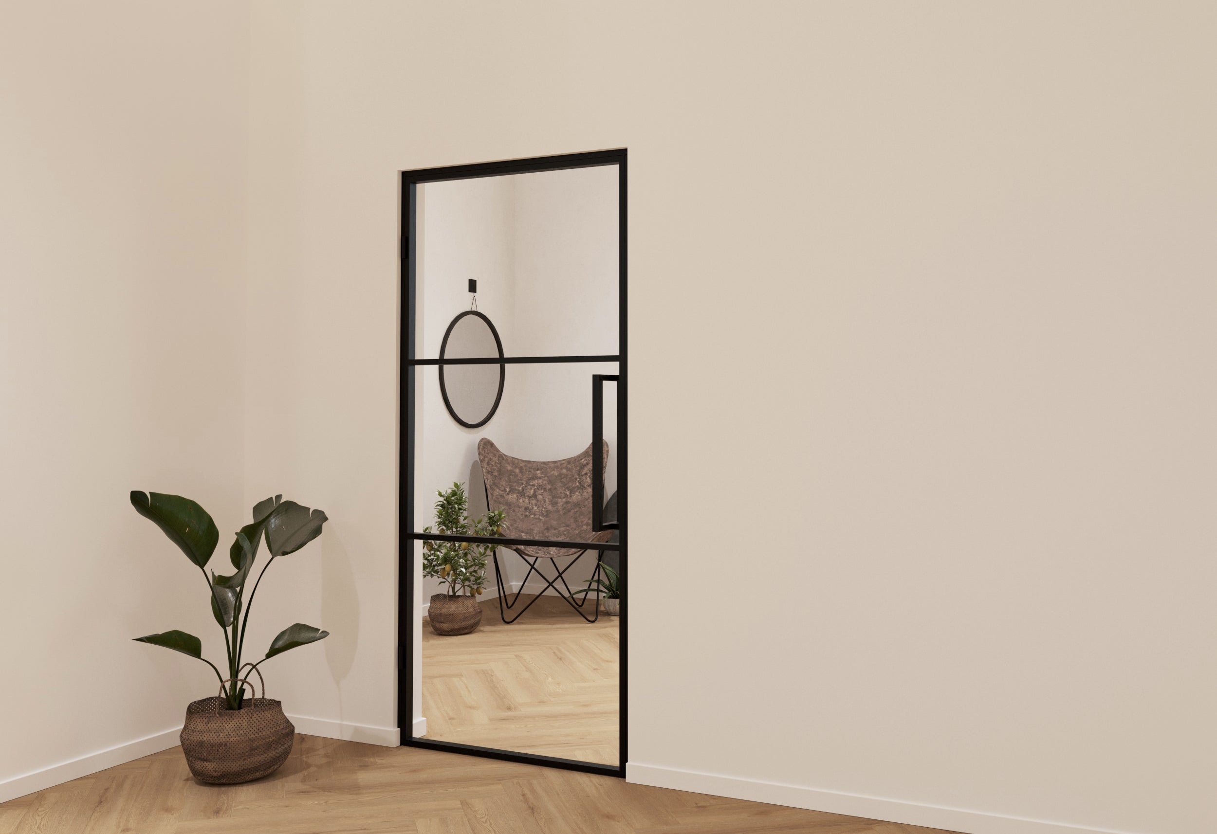 Stahl Loft Drehtür 1-flügelig Modell Berlin - 2 Quersprossen, symmetrisch