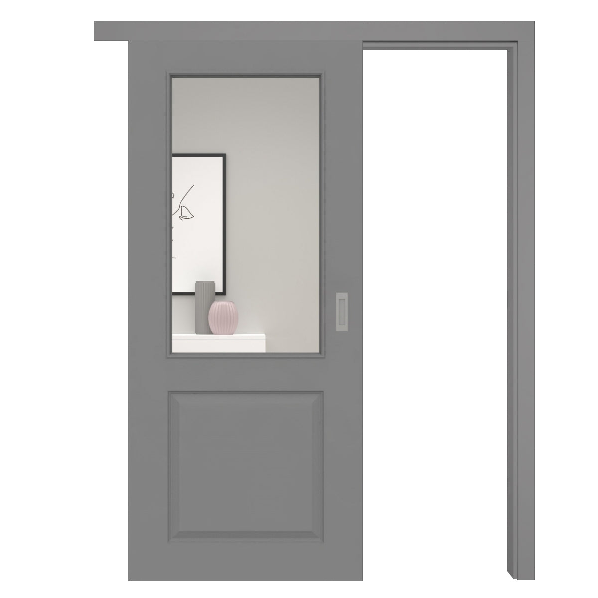 Schiebetür mit Schiebetürzarge mit Lichtausschnitt grau 2 Kassetten - Modell Stiltür K27LA