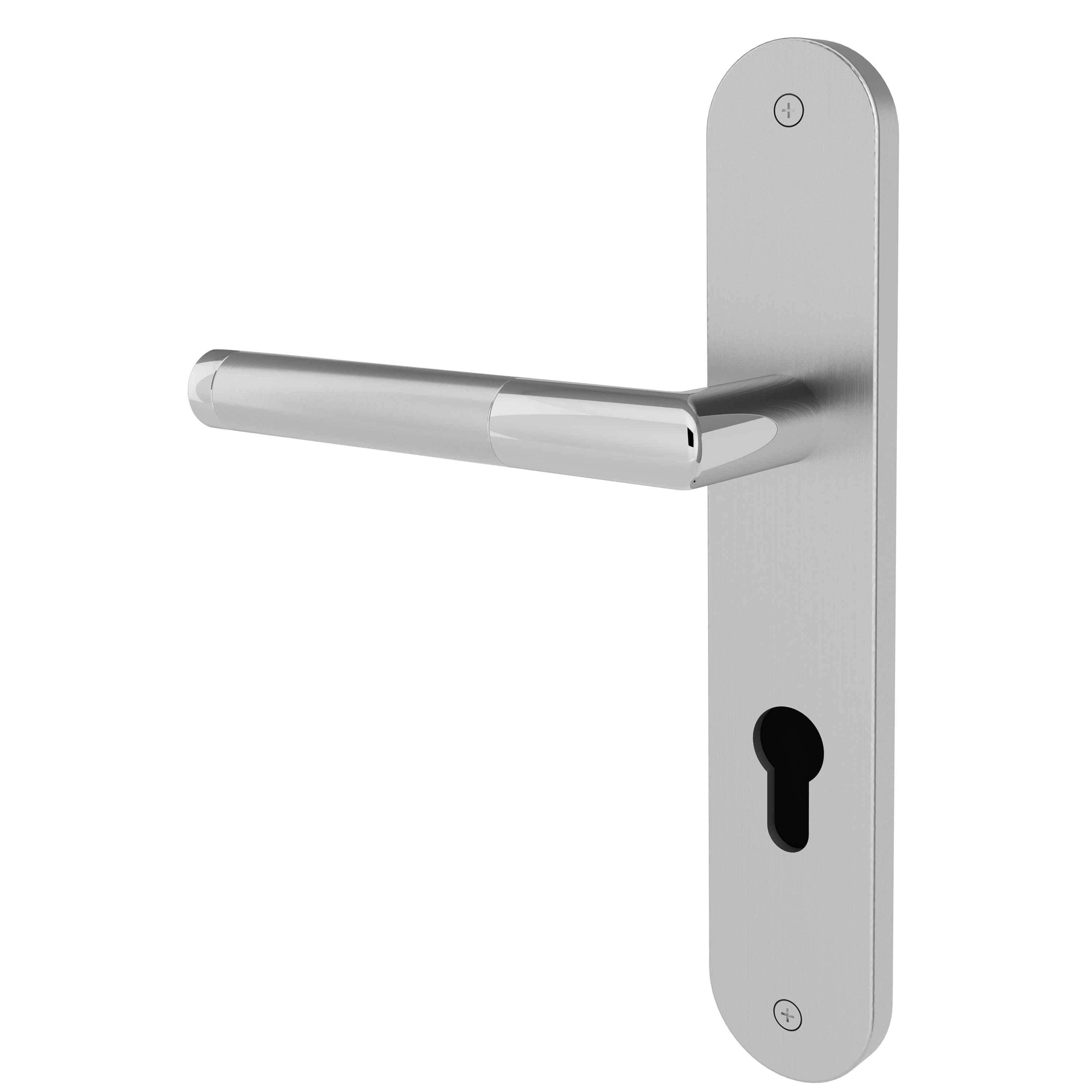 Langschildgarnitur rund L- Form gerade Modell Melora Edelstahl / verchromt geschraubt Klasse 1