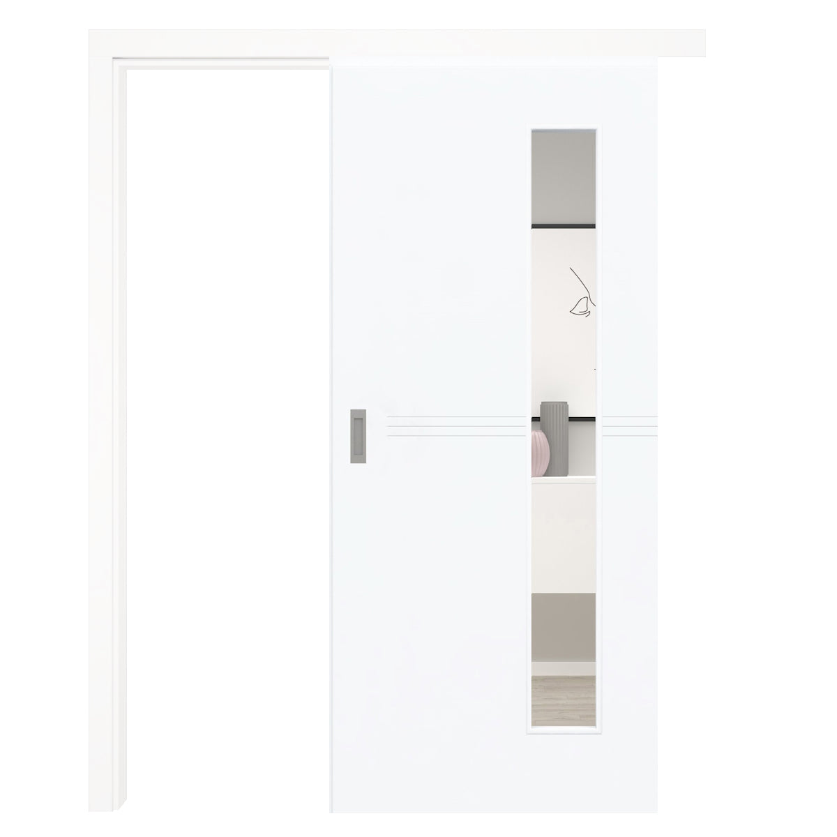 Schiebetür mit Schiebetürzarge mit Lichtausschnitt brillant-weiß 3 Rillen - Modell Designtür Q33LAB