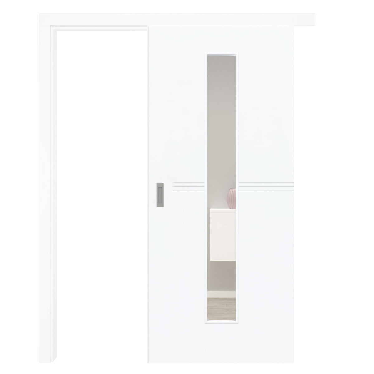 Schiebetür mit Schiebetürzarge mit Lichtausschnitt brillant-weiß 3 Rillen - Modell Designtür Q33LAM