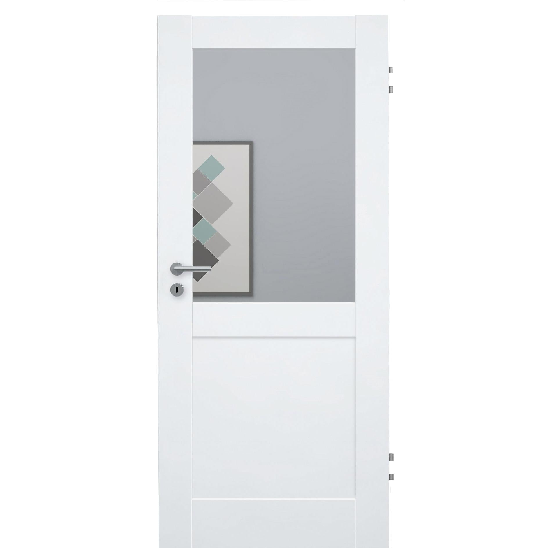 Zimmertür CPL brillant-weiß Rahmendesigntür mit 2 Kassetten und Lichtausschnitt Designkante - Modell Stiltür R23LA