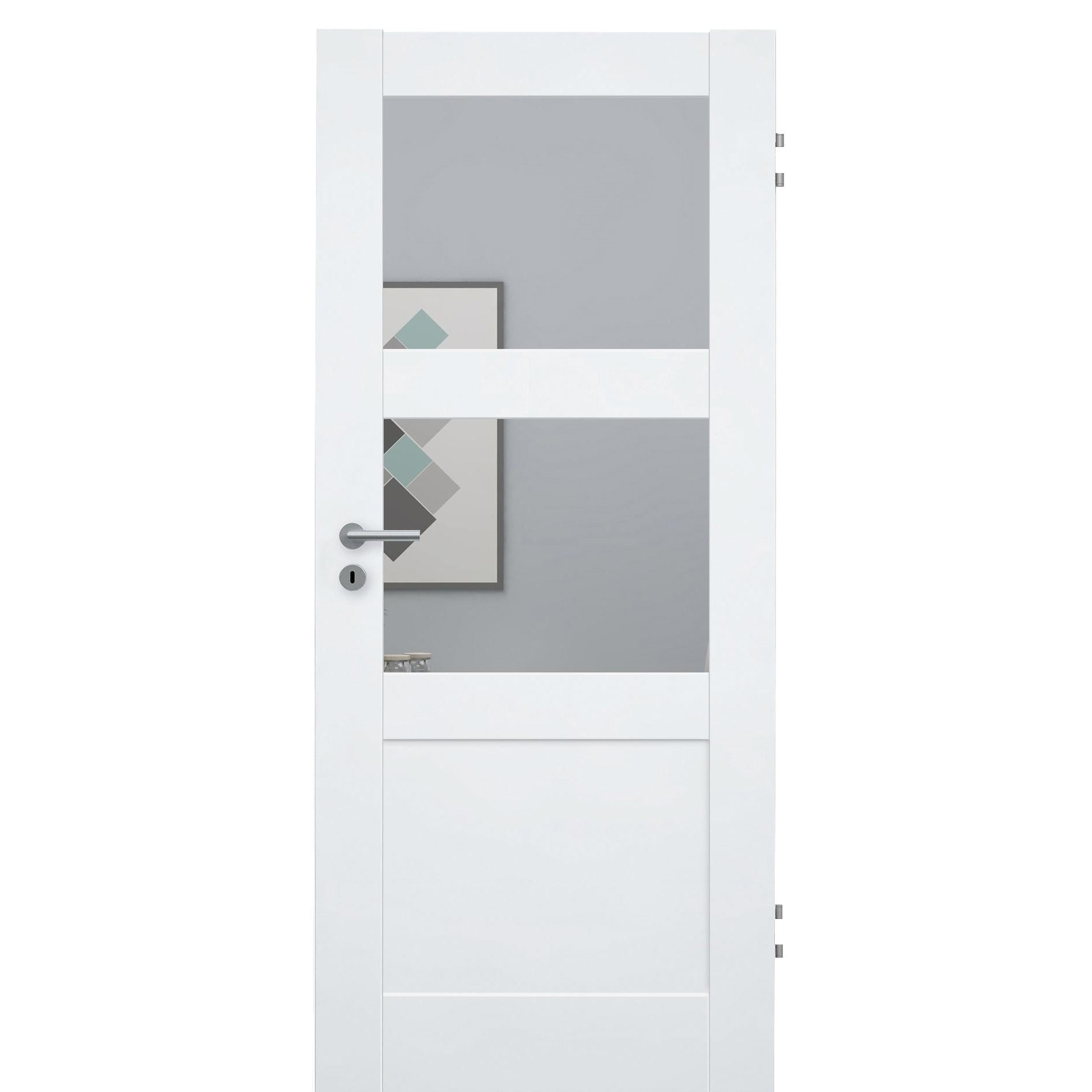 Zimmertür CPL brillant-weiß Rahmendesigntür mit 3 Kassetten und Lichtausschnitt Designkante - Modell Stiltür R33LA2