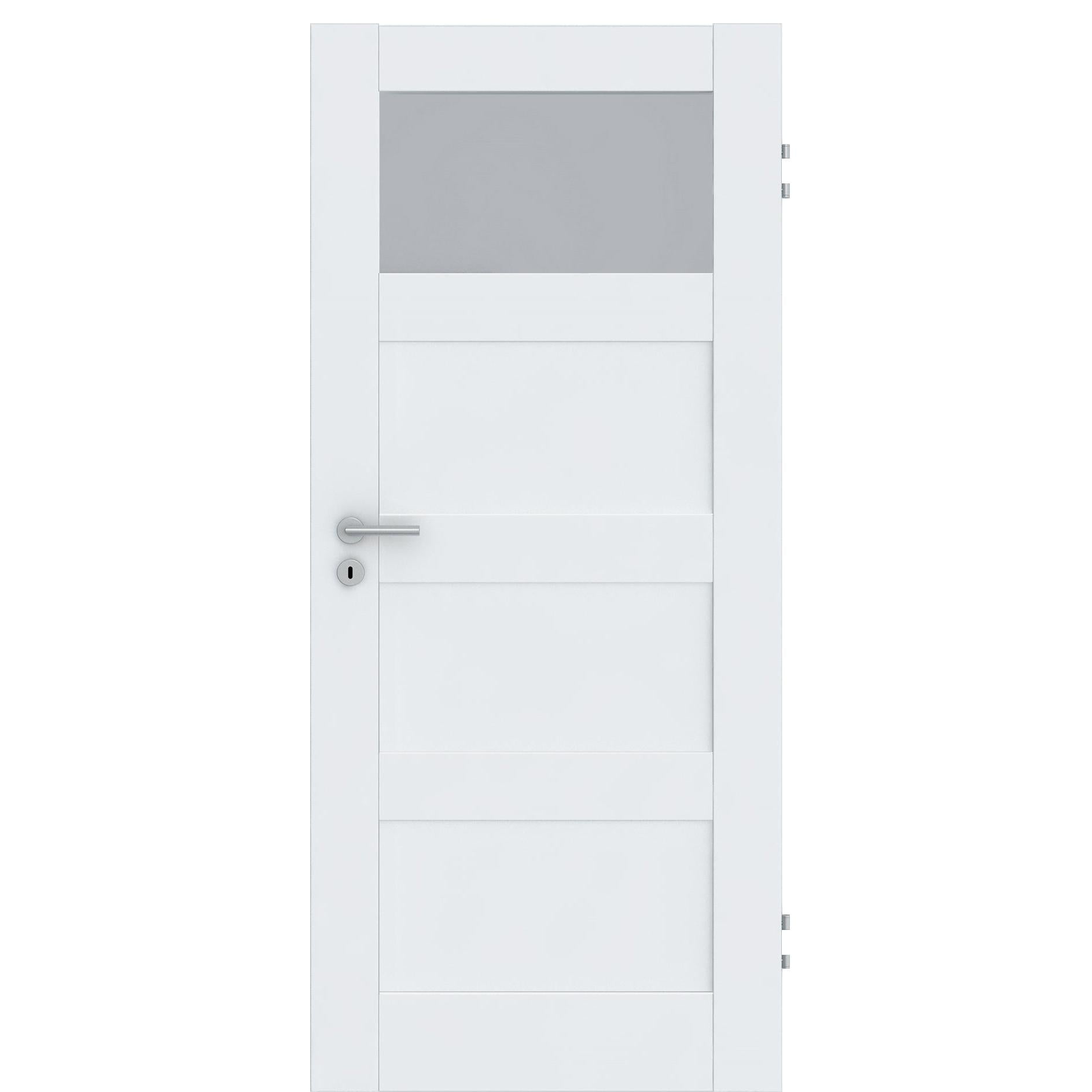 Zimmertür CPL brillant-weiß Rahmendesigntür mit 4 Kassetten und Lichtausschnitt Designkante - Modell Stiltür RQ43LA1