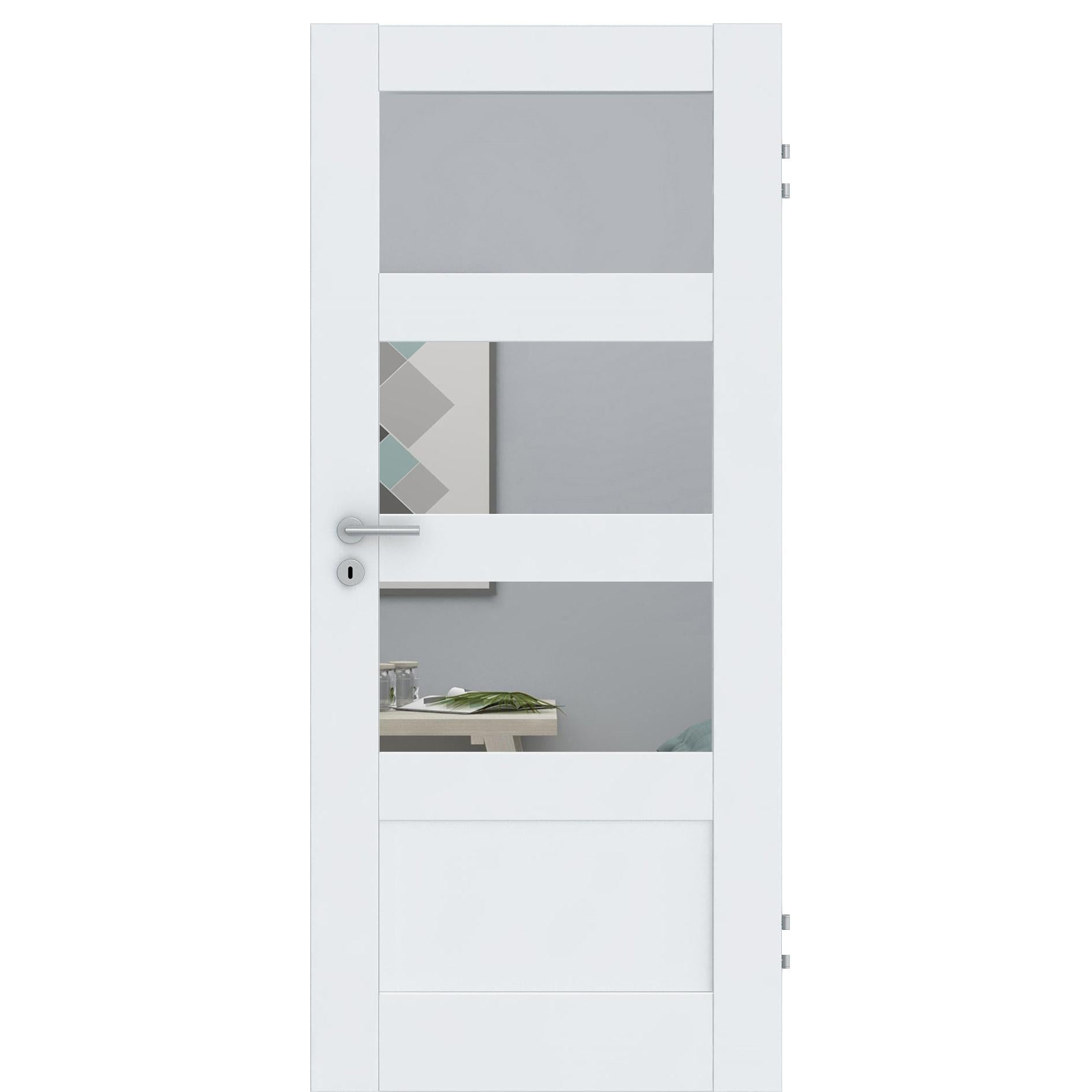 Zimmertür CPL brillant-weiß Rahmendesigntür mit 4 Kassetten und Lichtausschnitt Designkante - Modell Stiltür RQ43LA3