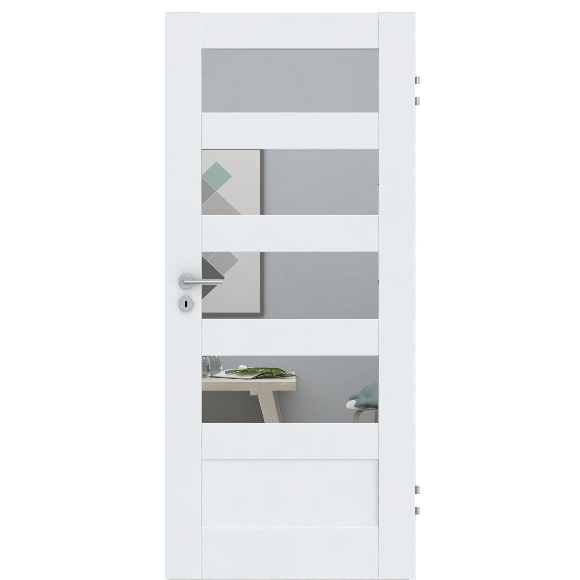 Zimmertür CPL brillant-weiß Rahmendesigntür mit 5 Kassetten und Lichtausschnitt Designkante - Modell Stiltür RQ53LA4