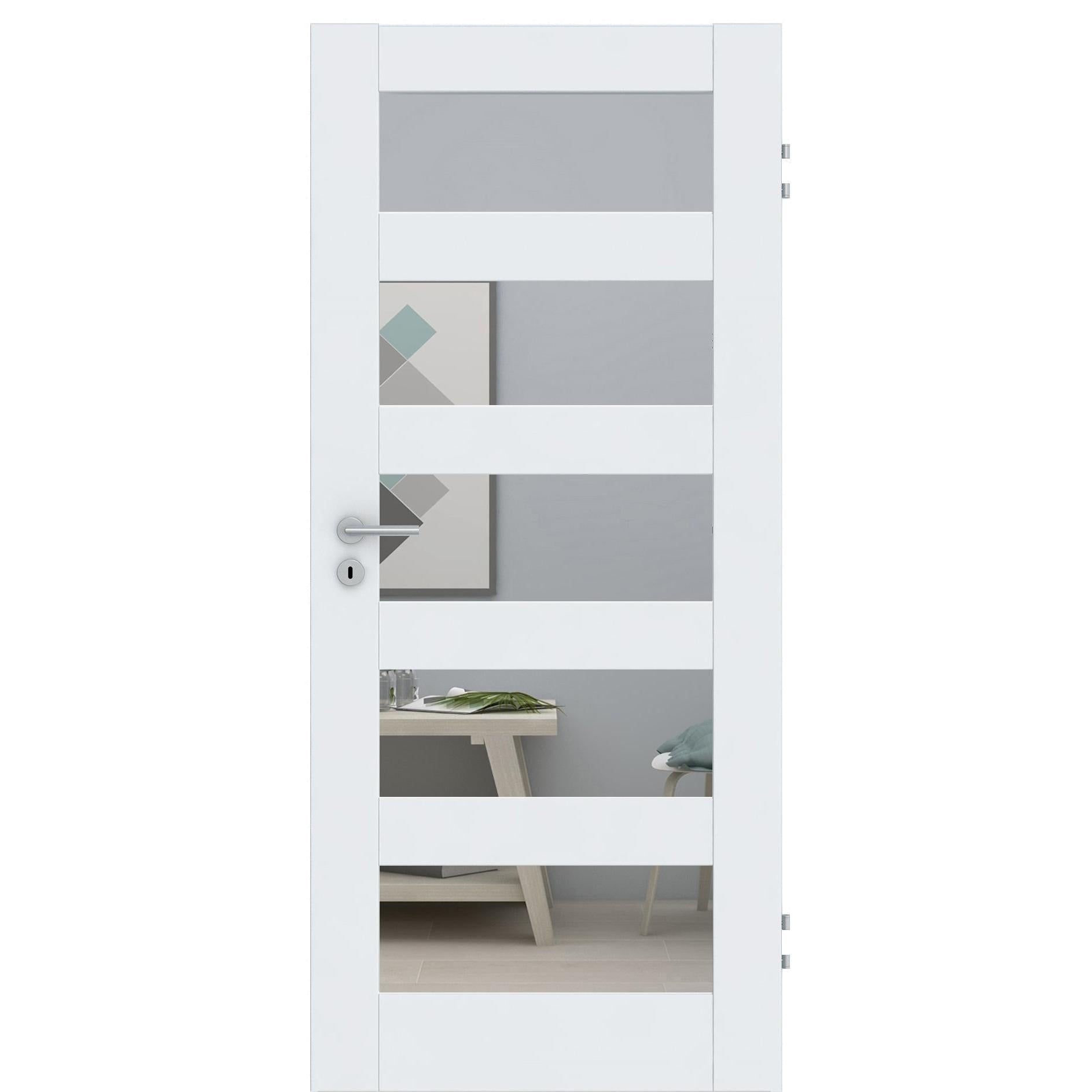 Zimmertür CPL brillant-weiß Rahmendesigntür mit 5 Kassetten und Lichtausschnitt Designkante - Modell Stiltür RQ53LA5