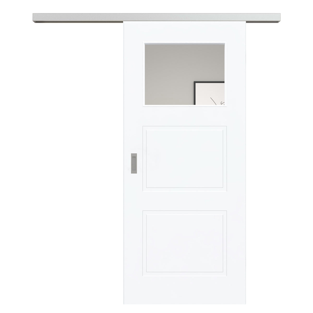 Schiebetür für Set mit Edelstahllaufkasten mit Lichtausschnitt brillant-weiß 3 Kassetten - Modell Stiltür M33LA1