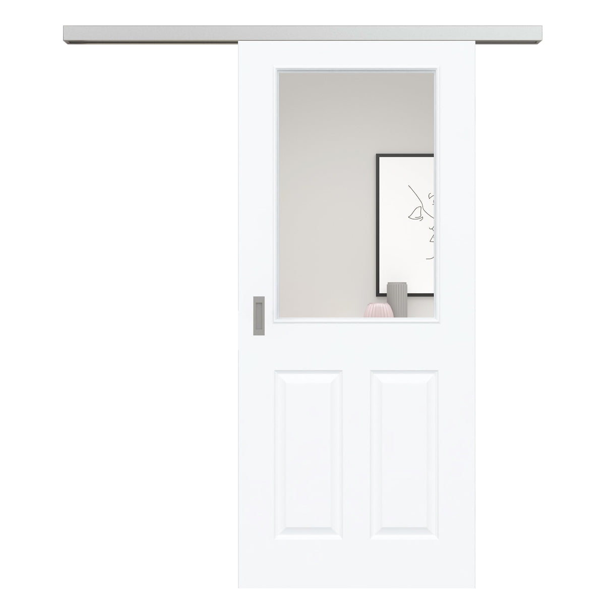 Schiebetür für Set mit Edelstahllaufkasten mit Lichtausschnitt brillant-weiß 4 Kassetten - Modell Stiltür K43LA