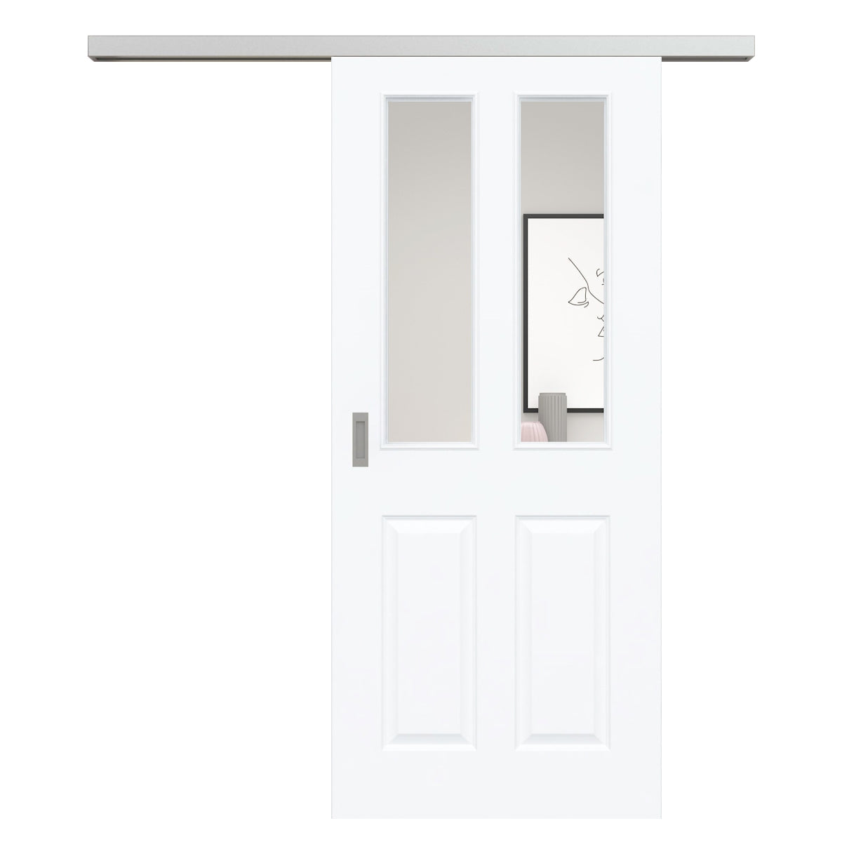 Schiebetür für Set mit Edelstahllaufkasten mit Lichtausschnitt brillant-weiß 4 Kassetten - Modell Stiltür K43LA2