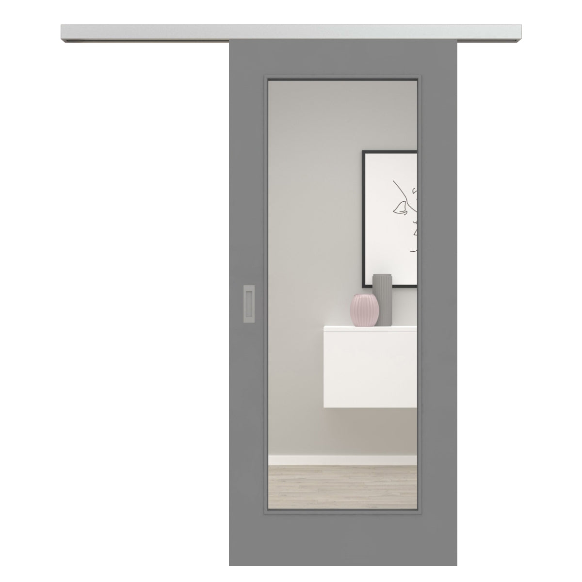 Schiebetür für Set mit Edelstahllaufkasten mit Lichtausschnitt grau 1 Kassette - Modell Stiltür M17LA