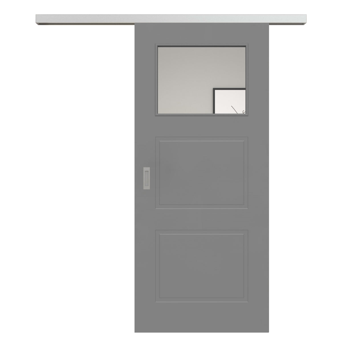 Schiebetür für Set mit Edelstahllaufkasten mit Lichtausschnitt grau 3 Kassetten - Modell Stiltür M37LA1