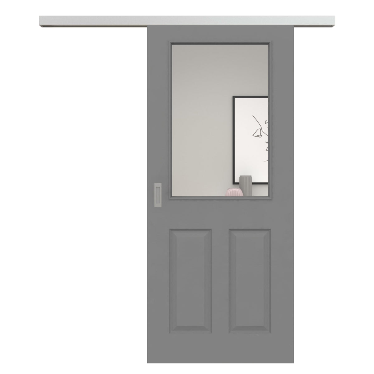 Schiebetür für Set mit Edelstahllaufkasten mit Lichtausschnitt grau 4 Kassetten - Modell Stiltür K47LA