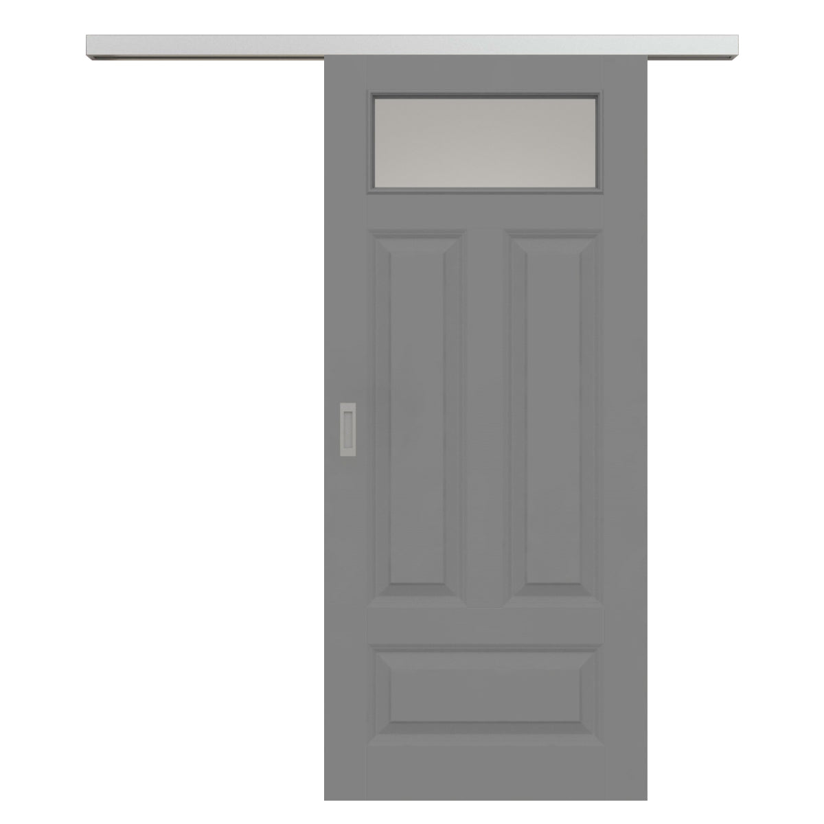 Schiebetür für Set mit Edelstahllaufkasten mit Lichtausschnitt grau 4 Kassetten Quer - Modell Stiltür KQ47LA