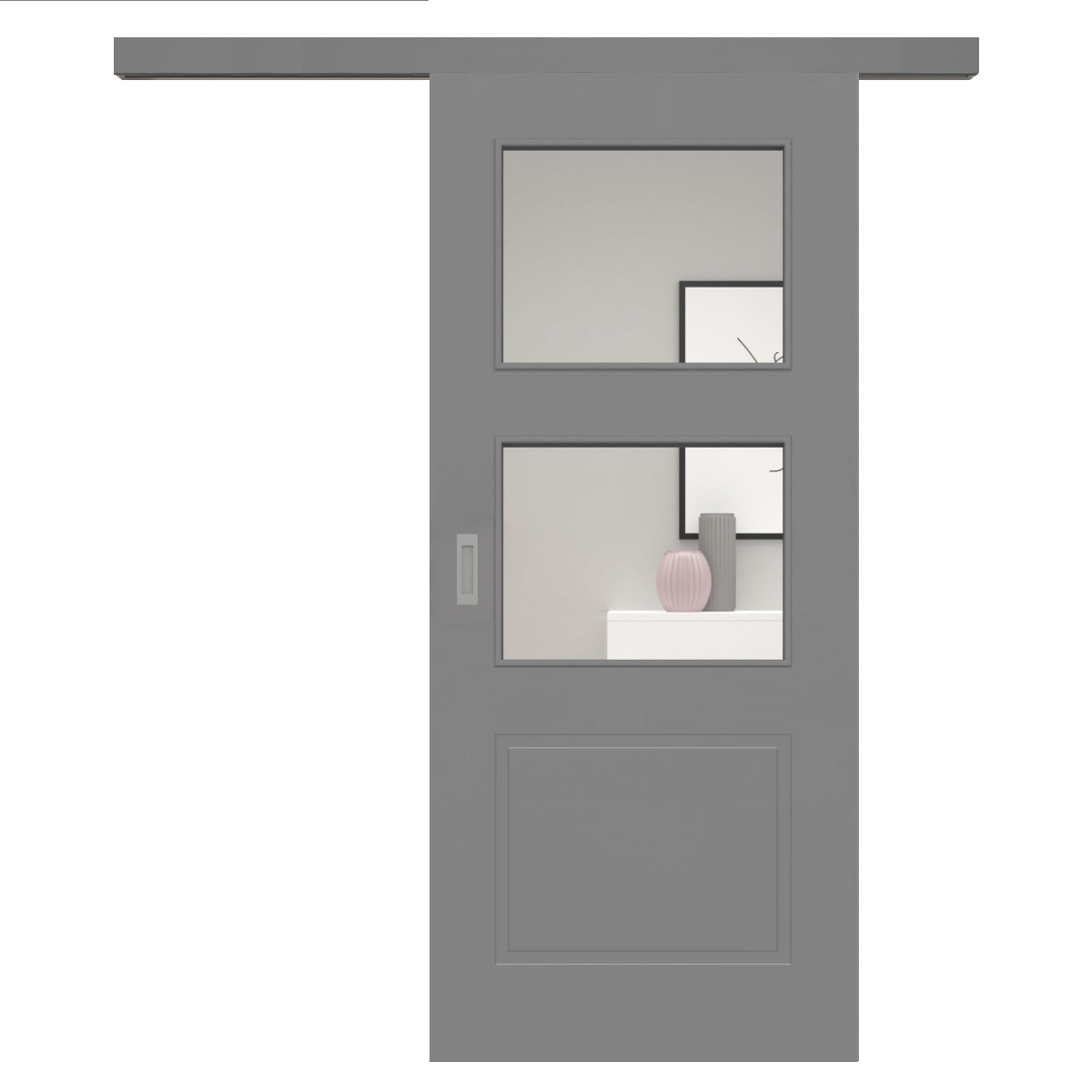 Schiebetür für Set mit grauem Laufkasten mit Lichtausschnitt grau 3 Kassetten - Modell Stiltür M37LA2