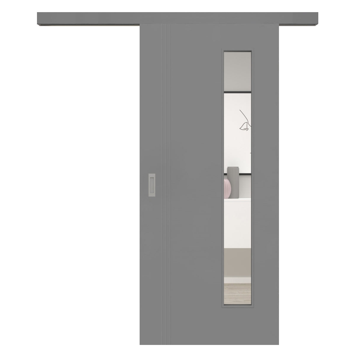 Schiebetür für Set mit grauem Laufkasten mit Lichtausschnitt grau 3 Rillen aufrecht Schlosseite - Modell Designtür VS37LAB