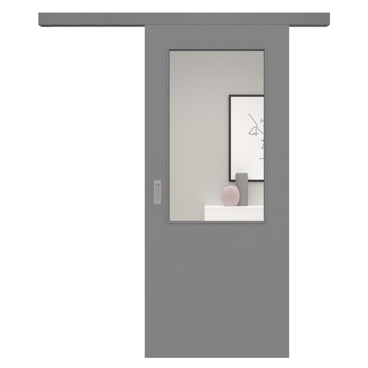 Schiebetür für Set mit grauem Laufkasten mit Lichtausschnitt grau glatt - Modell LAA