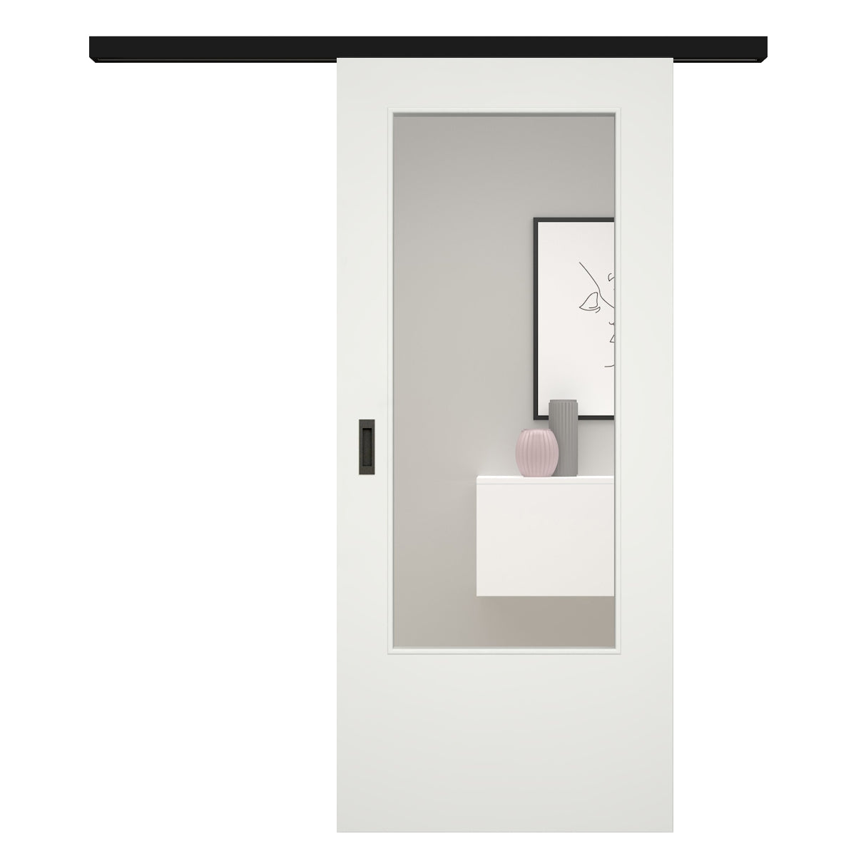 Schiebetür für Set mit schwarzem Laufkasten mit Lichtausschnitt CPL soft-weiß