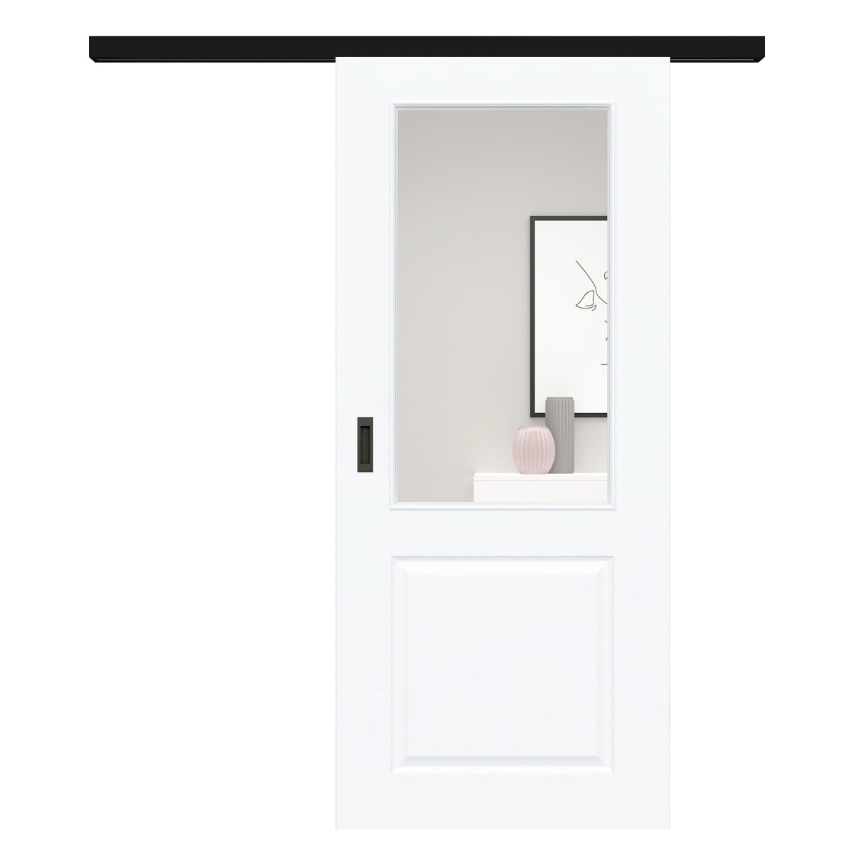 Schiebetür für Set mit schwarzem Laufkasten mit Lichtausschnitt brillant-weiß 2 Kassetten - Modell Stiltür K23LA