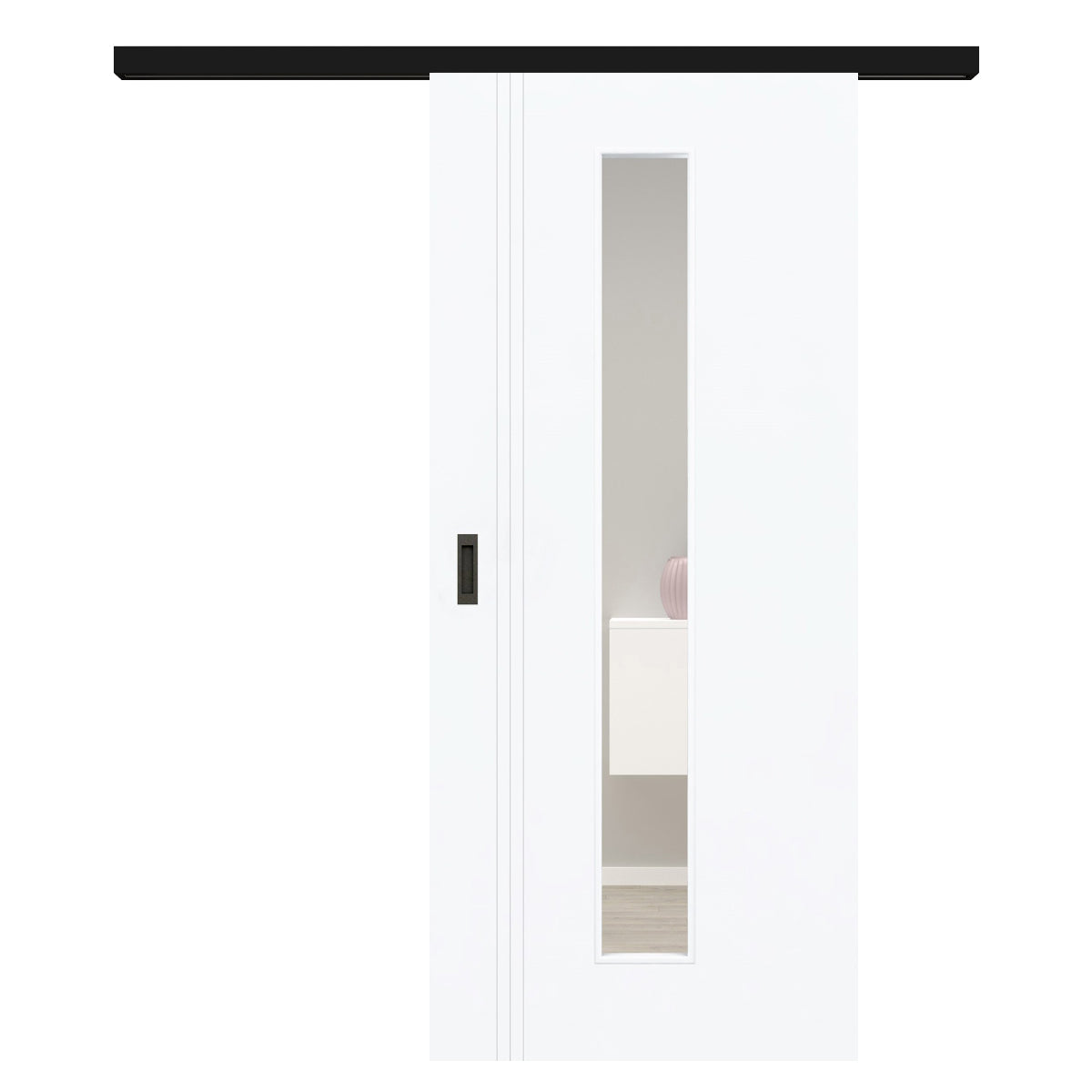 Schiebetür für Set mit schwarzem Laufkasten mit Lichtausschnitt brillant-weiß 3 Rillen aufrecht Schlossseite - Modell Designtür VS33LAM