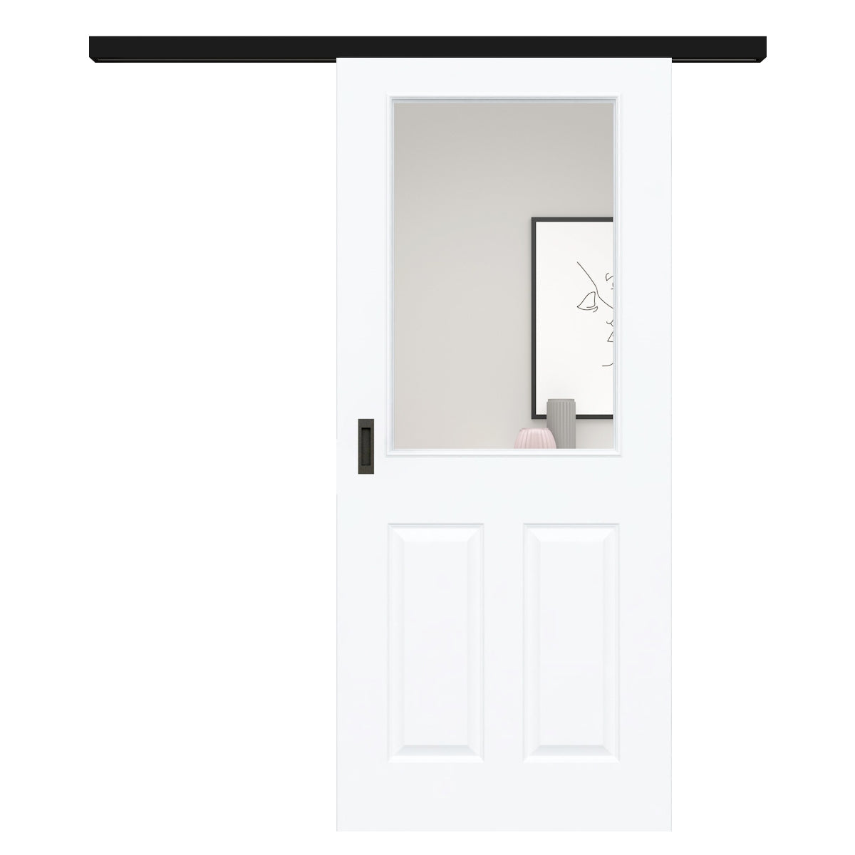 Schiebetür für Set mit schwarzem Laufkasten mit Lichtausschnitt brillant-weiß 4 Kassetten - Modell Stiltür K43LA
