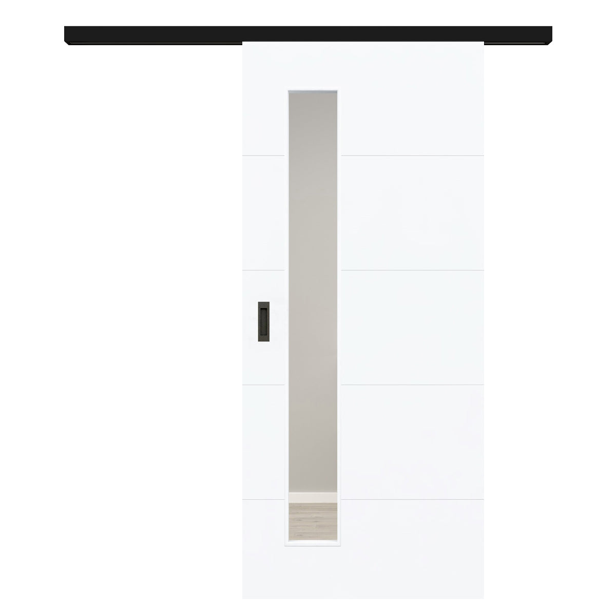 Schiebetür für Set mit schwarzem Laufkasten mit Lichtausschnitt brillant-weiß 4 Rillen - Modell Designtür Q43LAS