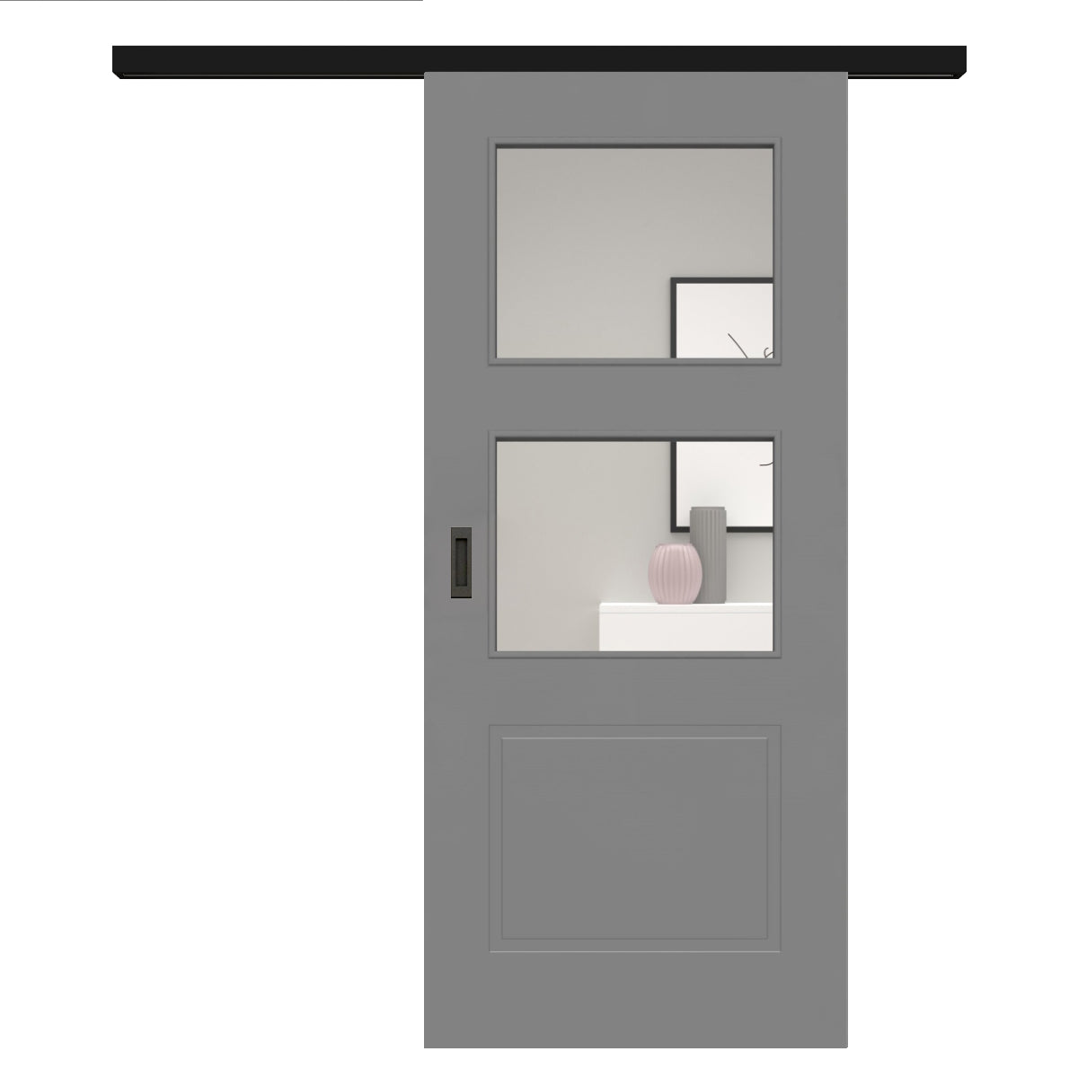 Schiebetür für Set mit schwarzem Laufkasten mit Lichtausschnitt grau 3 Kassetten - Modell Stiltür M37LA2