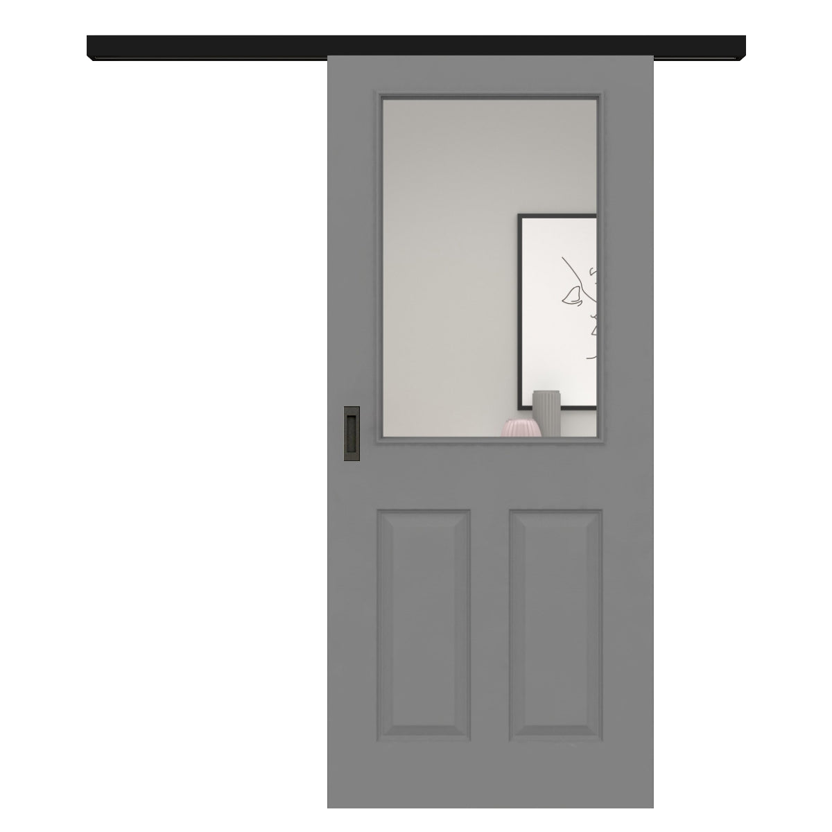 Schiebetür für Set mit schwarzem Laufkasten mit Lichtausschnitt grau 4 Kassetten - Modell Stiltür K47LA