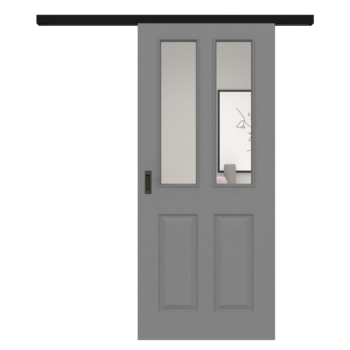 Schiebetür für Set mit schwarzem Laufkasten mit Lichtausschnitt grau 4 Kassetten - Modell Stiltür K47LA2