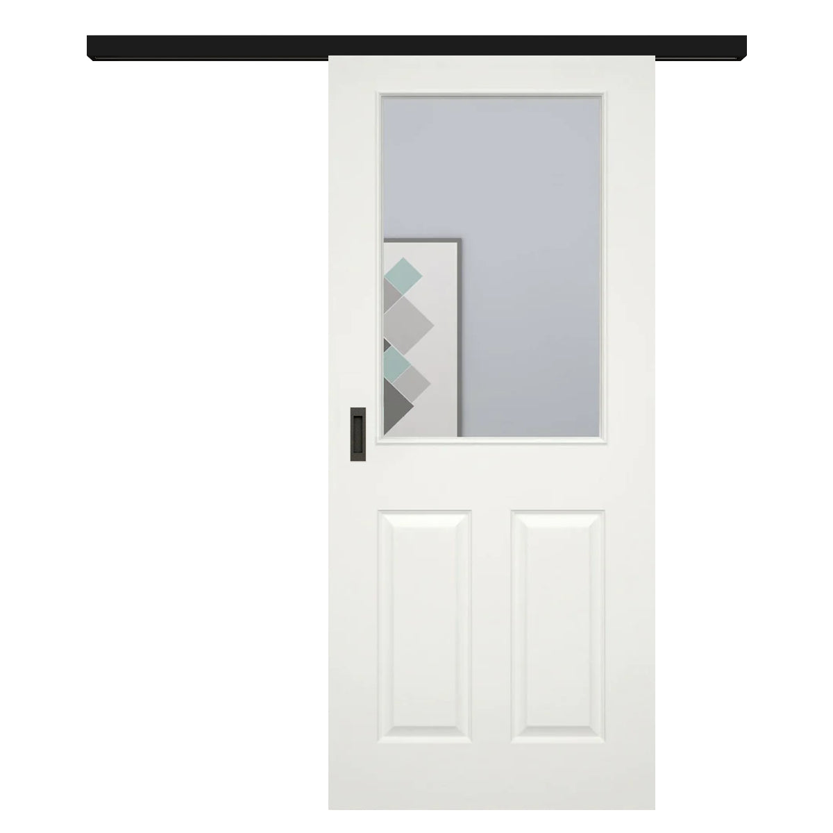 Schiebetür für Set mit schwarzem Laufkasten mit Lichtausschnitt groß soft-weiß 4 Kassetten - Modell Stiltür K41LA