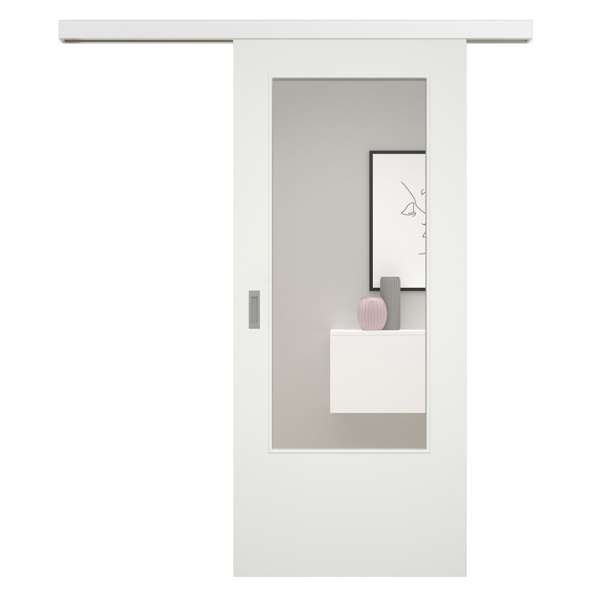 Schiebetür für Set mit weißem Laufkasten mit Lichtausschnitt CPL soft-weiß