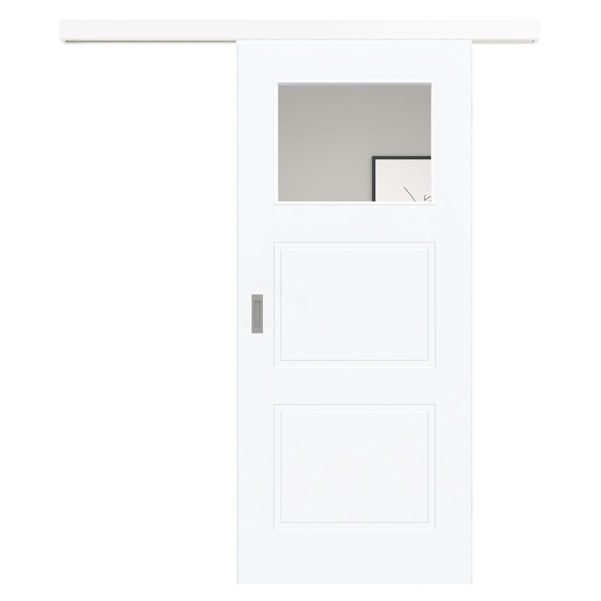 Schiebetür für Set mit weißem Laufkasten mit Lichtausschnitt brillant-weiß 3 Kassetten - Modell Stiltür M33LA1