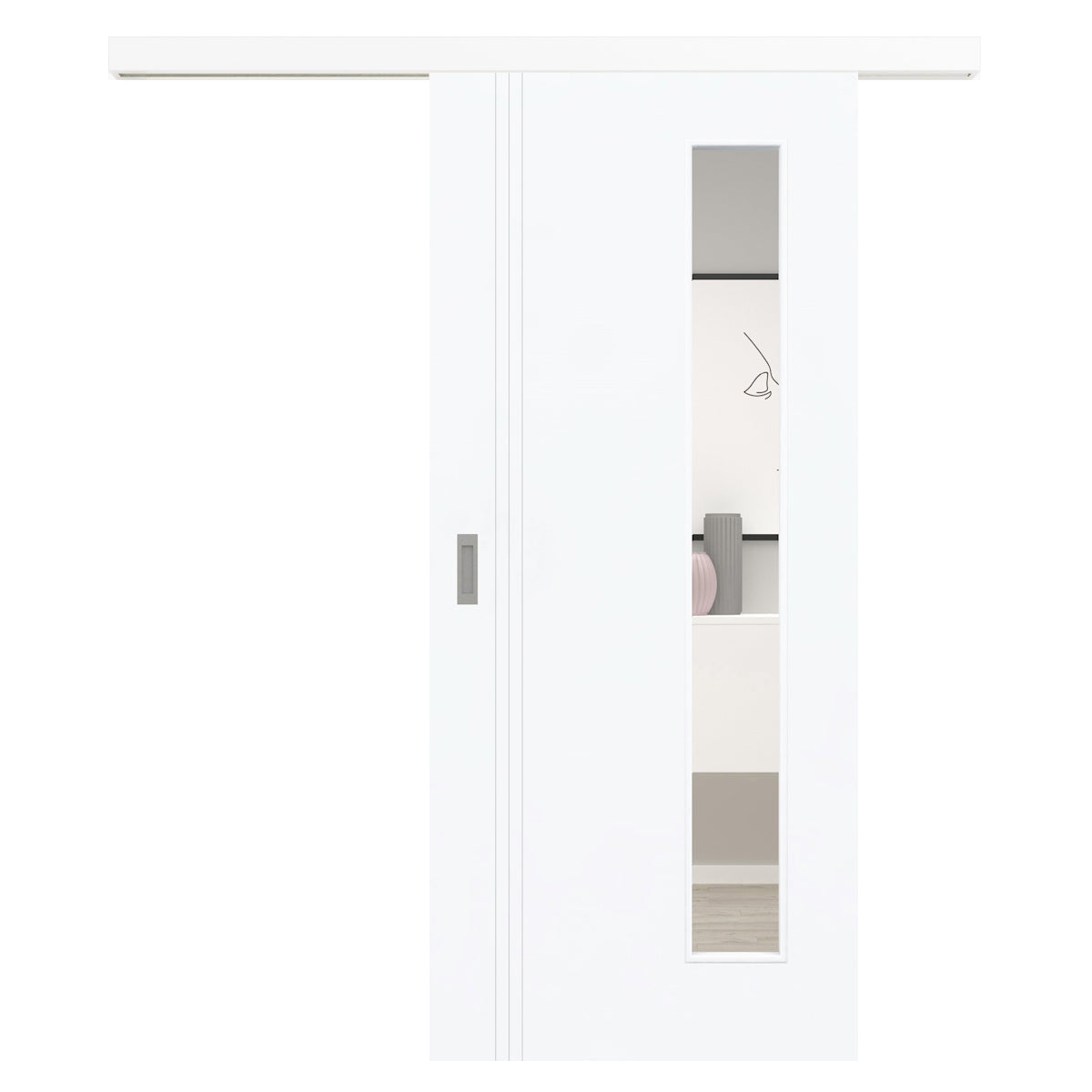 Schiebetür für Set mit weißem Laufkasten mit Lichtausschnitt brillant-weiß 3 Rillen aufrecht Schlossseite - Modell Designtür VS33LAB