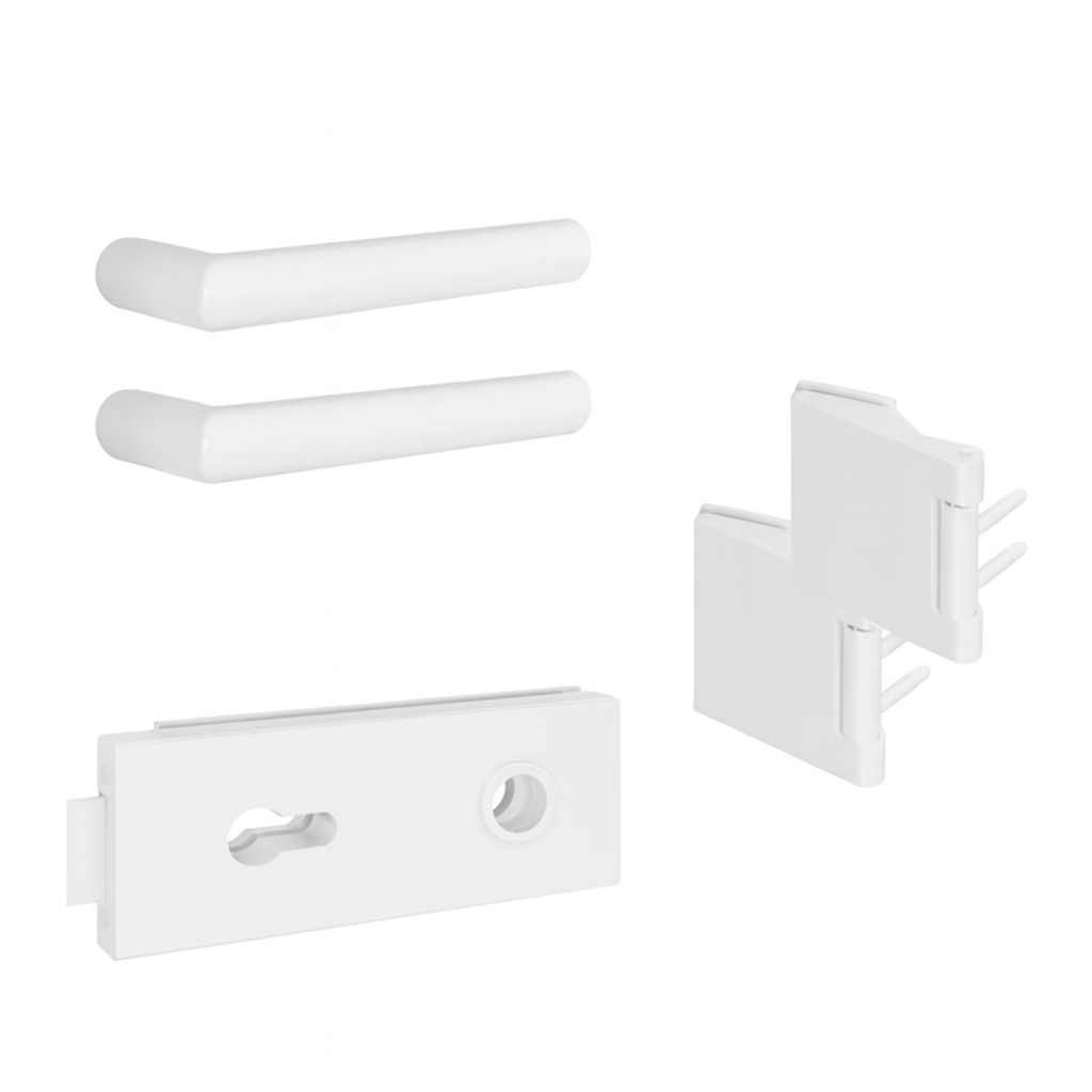 Schlosskasten-Set eckig Weiß für Glastüren mit Türklinke L-Form