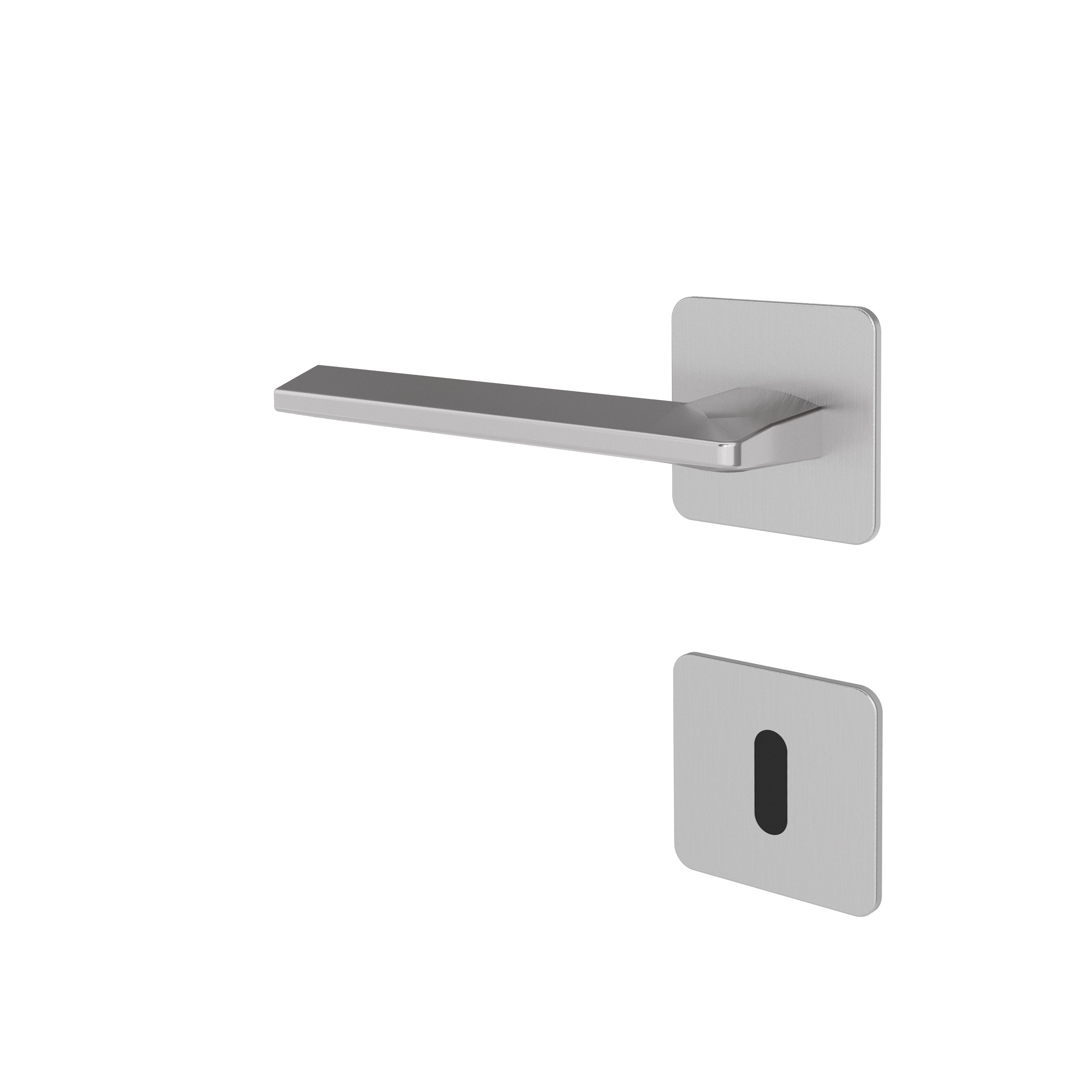 Türgriff mit Flachrosette eckig L-Form gerade Modell Skylara Edelstahl Magnetclip Klasse 1