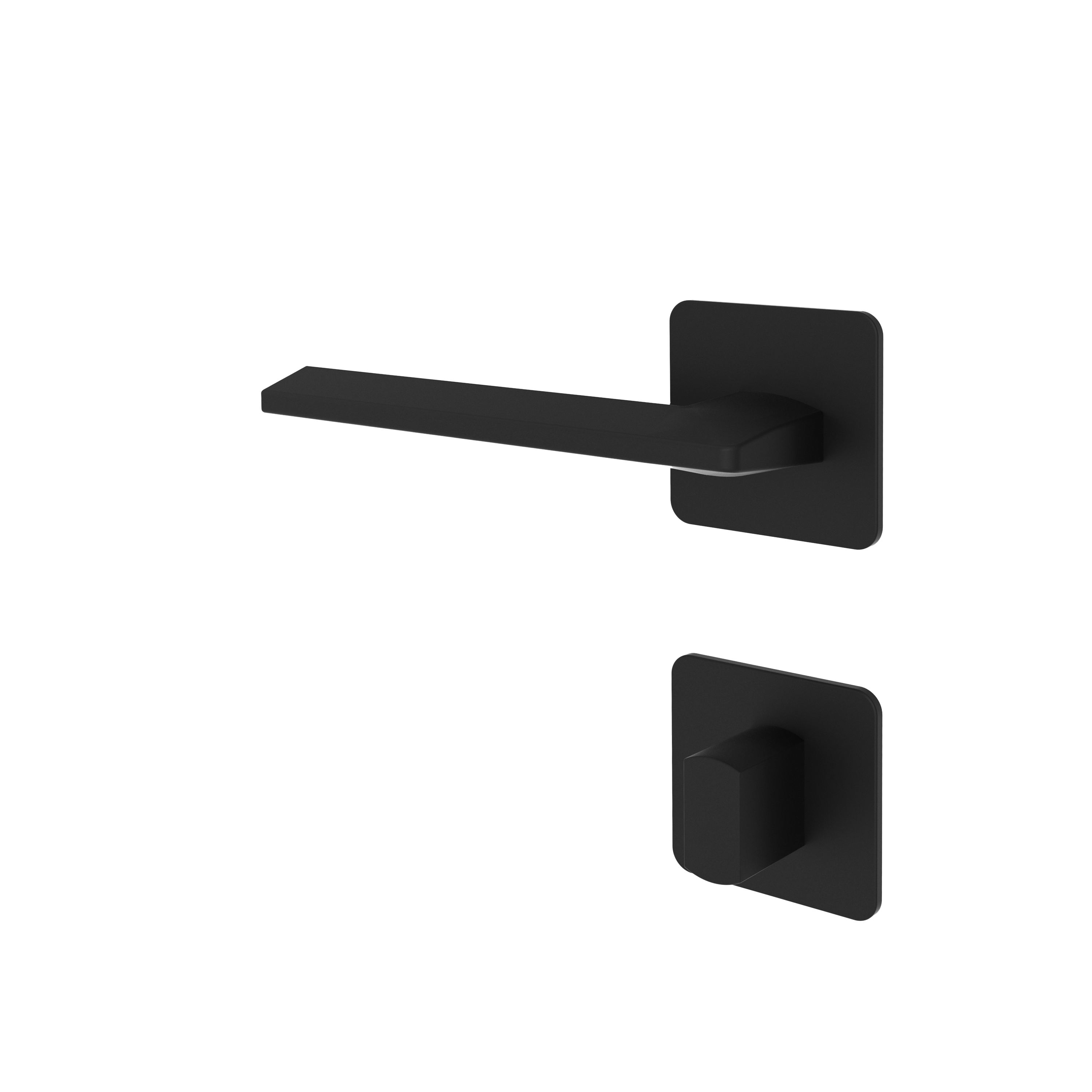 Türgriff mit Flachrosette eckig L-Form gerade Modell Skylara Mattschwarz Magnetclip Klasse 1