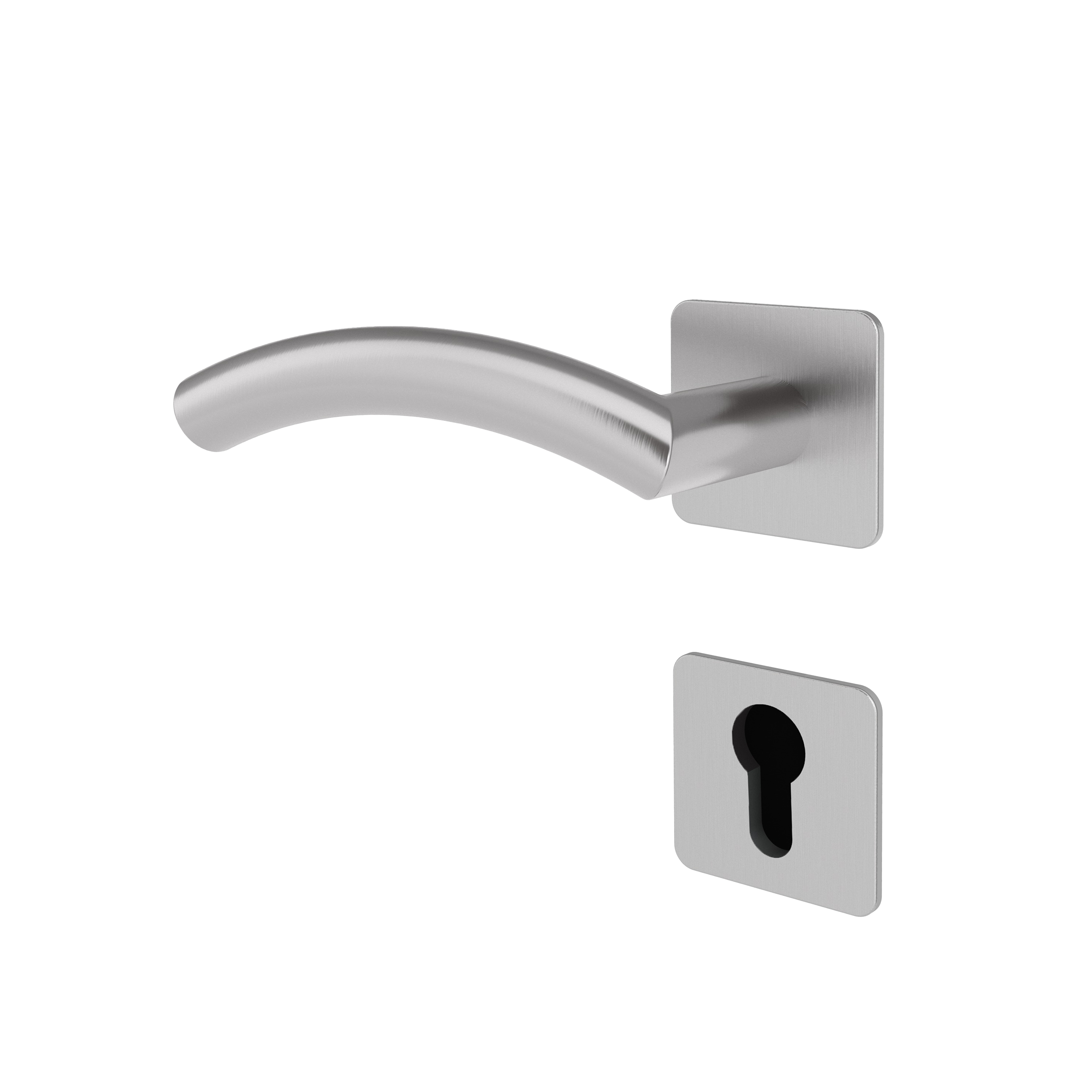 Türgriff mit Flachrosette eckig L-Form geschwungen Modell Helara pure Edelstahl Clipsystem