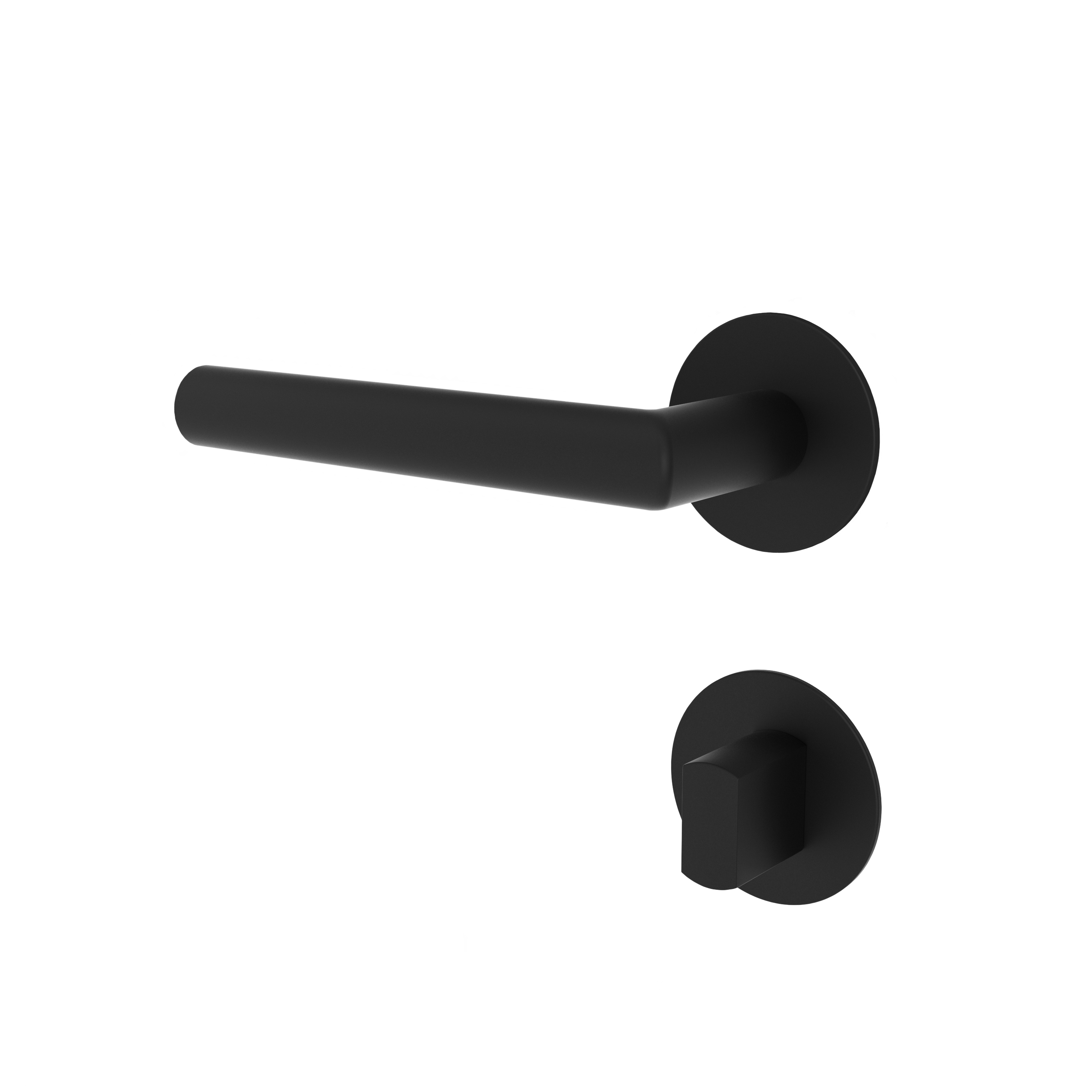 Türgriff mit Flachrosette rund L- Form gerade Modell Baltara Premium Mattschwarz Klipprosette flach Klasse 1