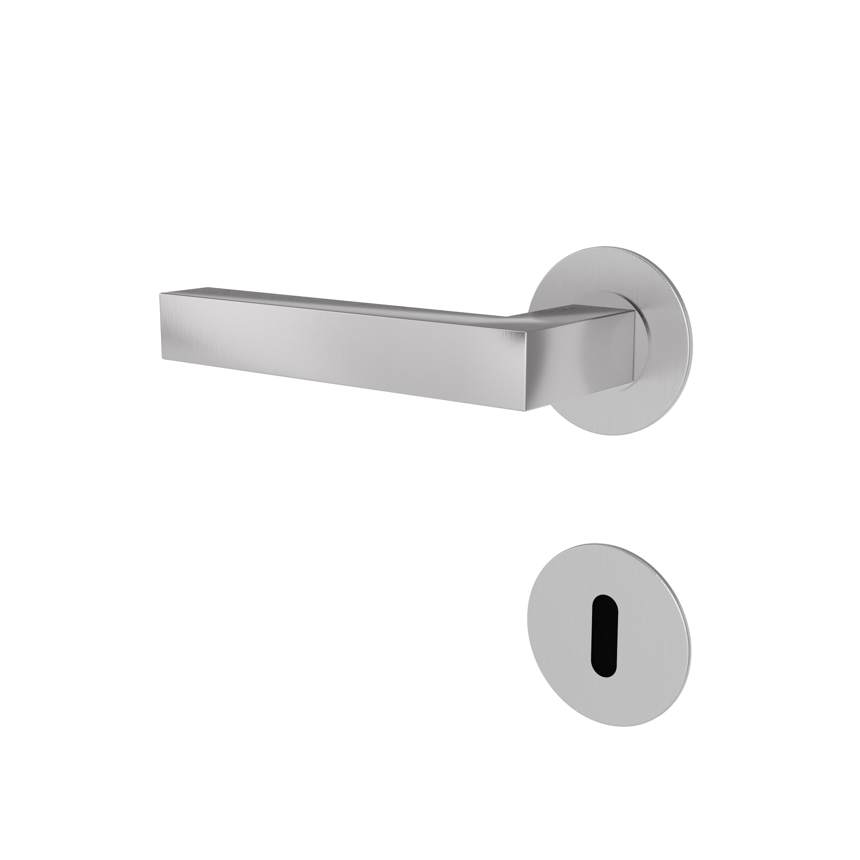 Türgriff mit Flachrosette rund L-Form gerade Modell Samara Edelstahl Clipsystem