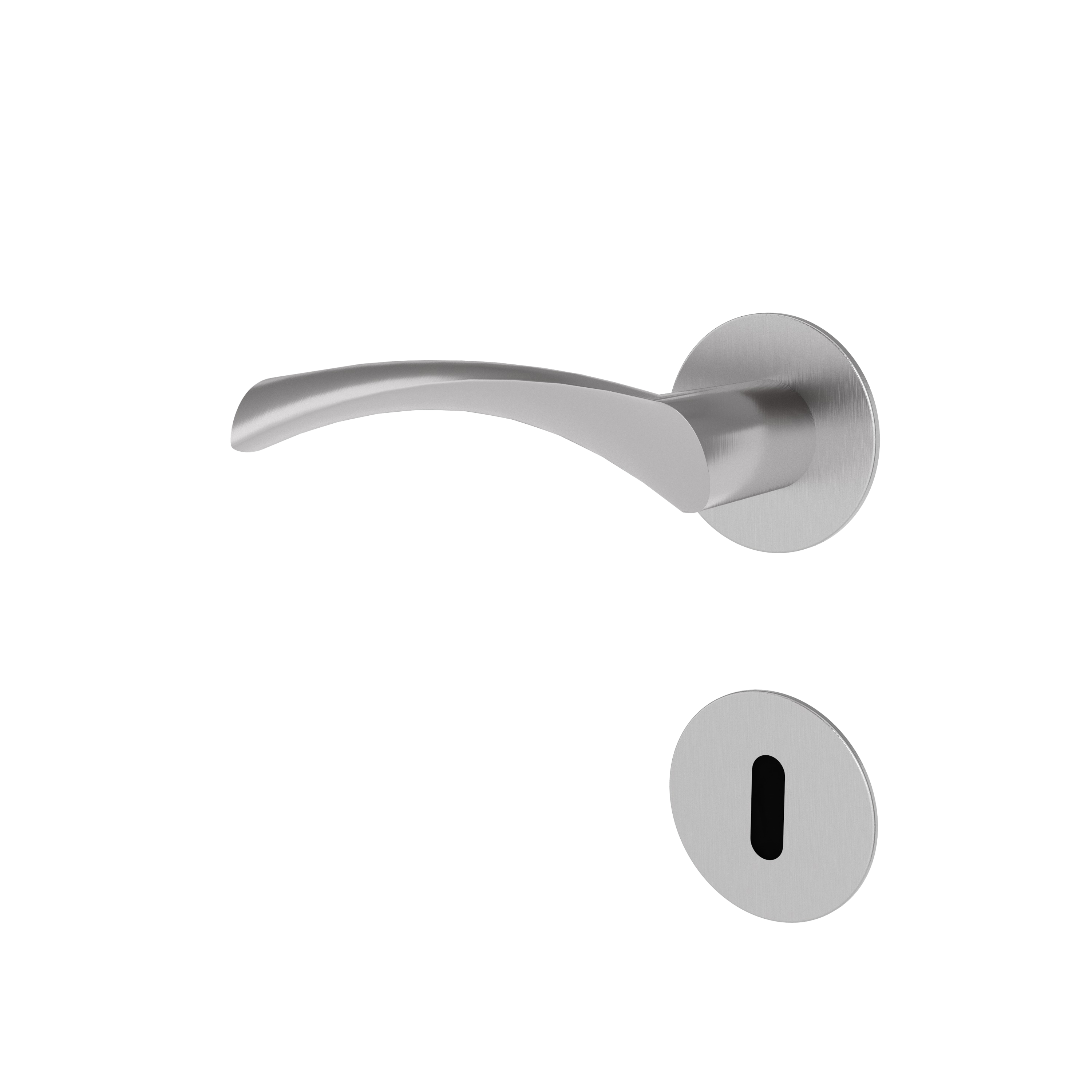 Türgriff mit Flachrosette rund L-Form geschwungen Modell Garuna Edelstahl Clipsystem