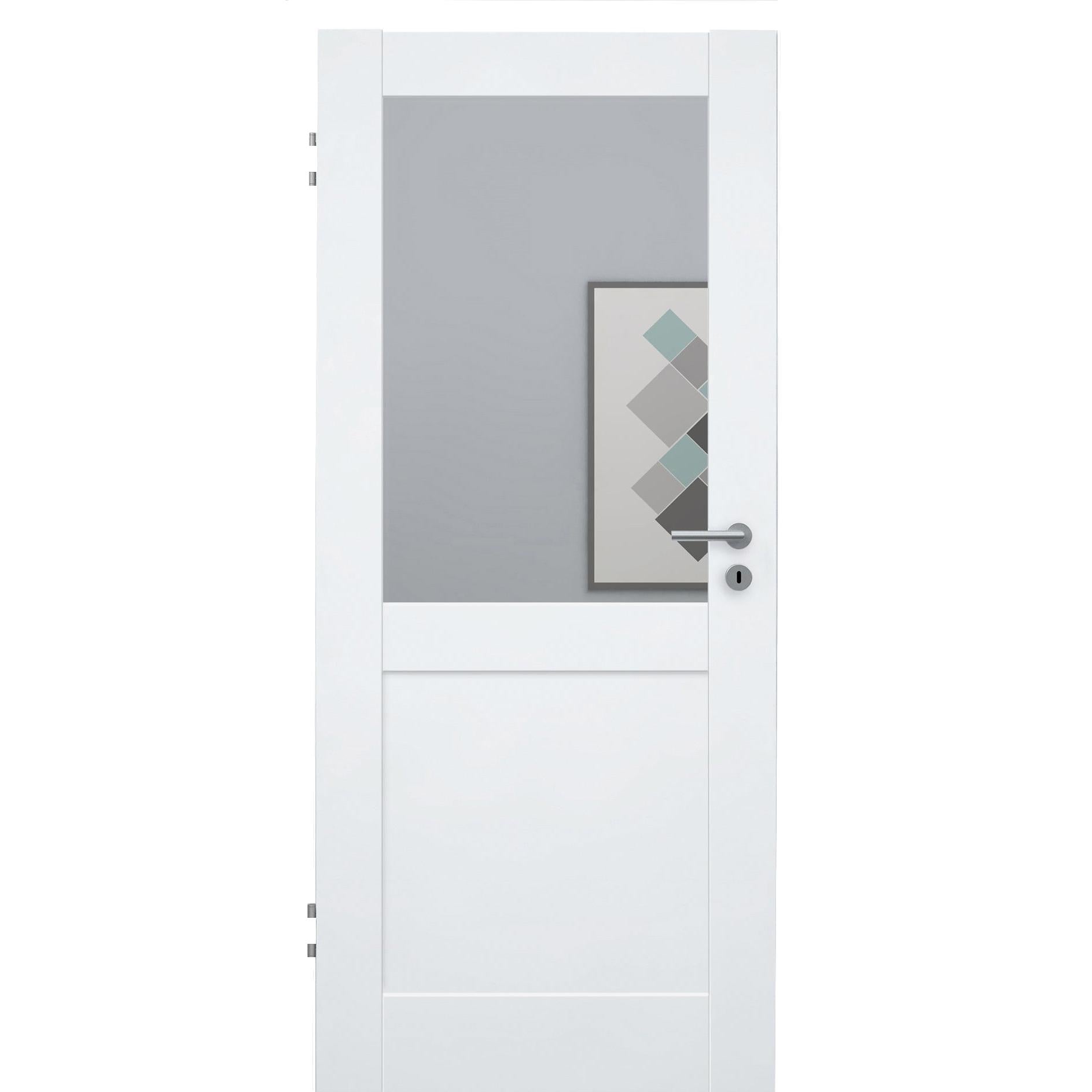 Zimmertür CPL brillant-weiß Rahmendesigntür mit 2 Kassetten und Lichtausschnitt Designkante - Modell Stiltür R23LA
