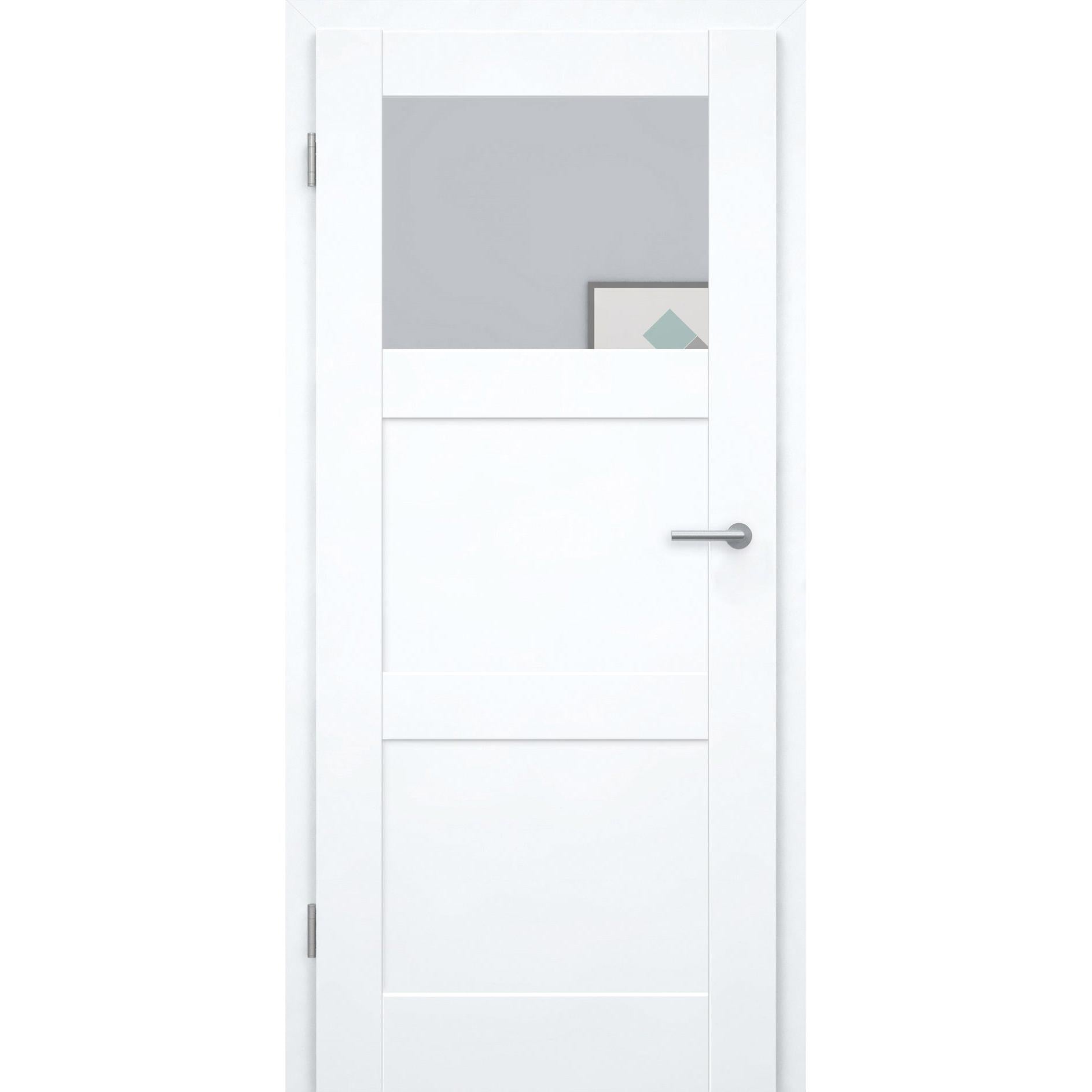 Zimmertür CPL brillant-weiß Rahmendesigntür mit 3 Kassetten und Lichtausschnitt Designkante - Modell Stiltür R33LA1