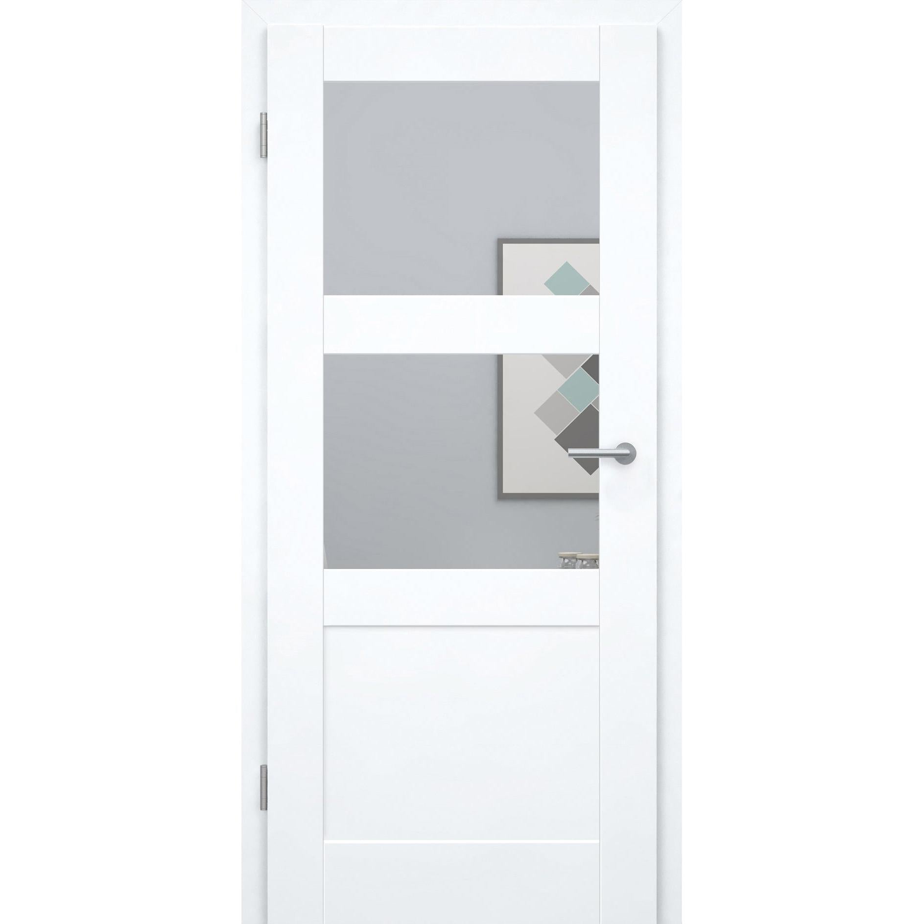 Zimmertür CPL brillant-weiß Rahmendesigntür mit 3 Kassetten und Lichtausschnitt Designkante - Modell Stiltür R33LA2