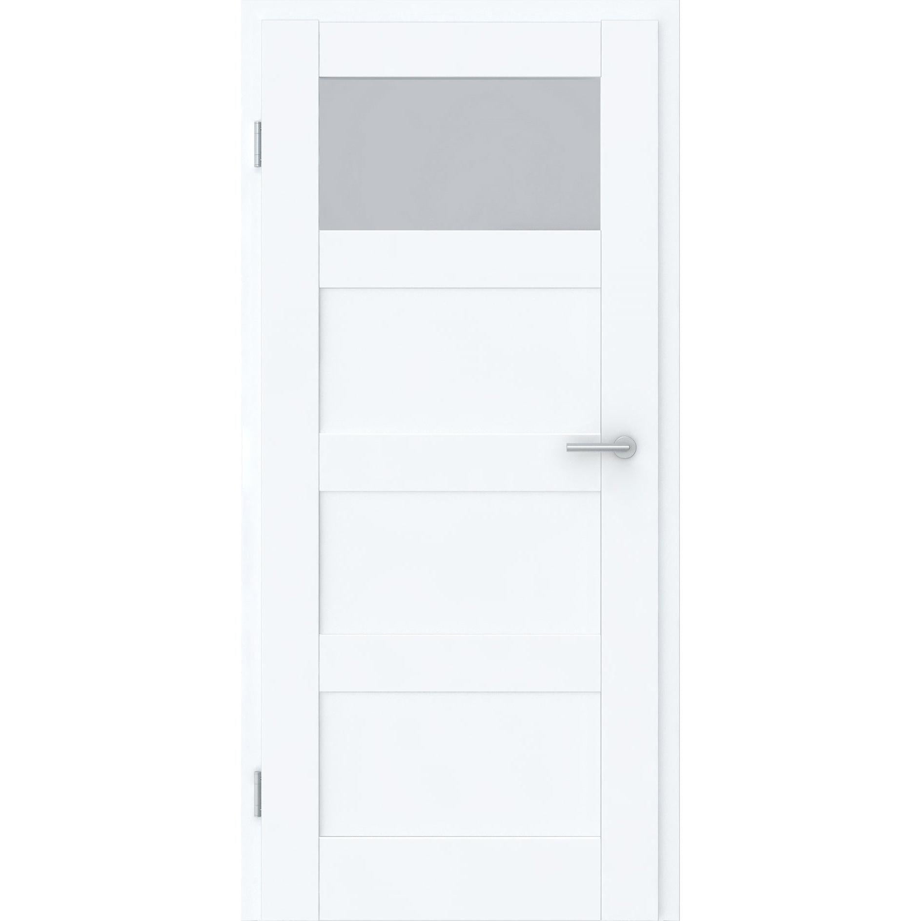 Zimmertür CPL brillant-weiß Rahmendesigntür mit 4 Kassetten und Lichtausschnitt Designkante - Modell Stiltür RQ43LA1