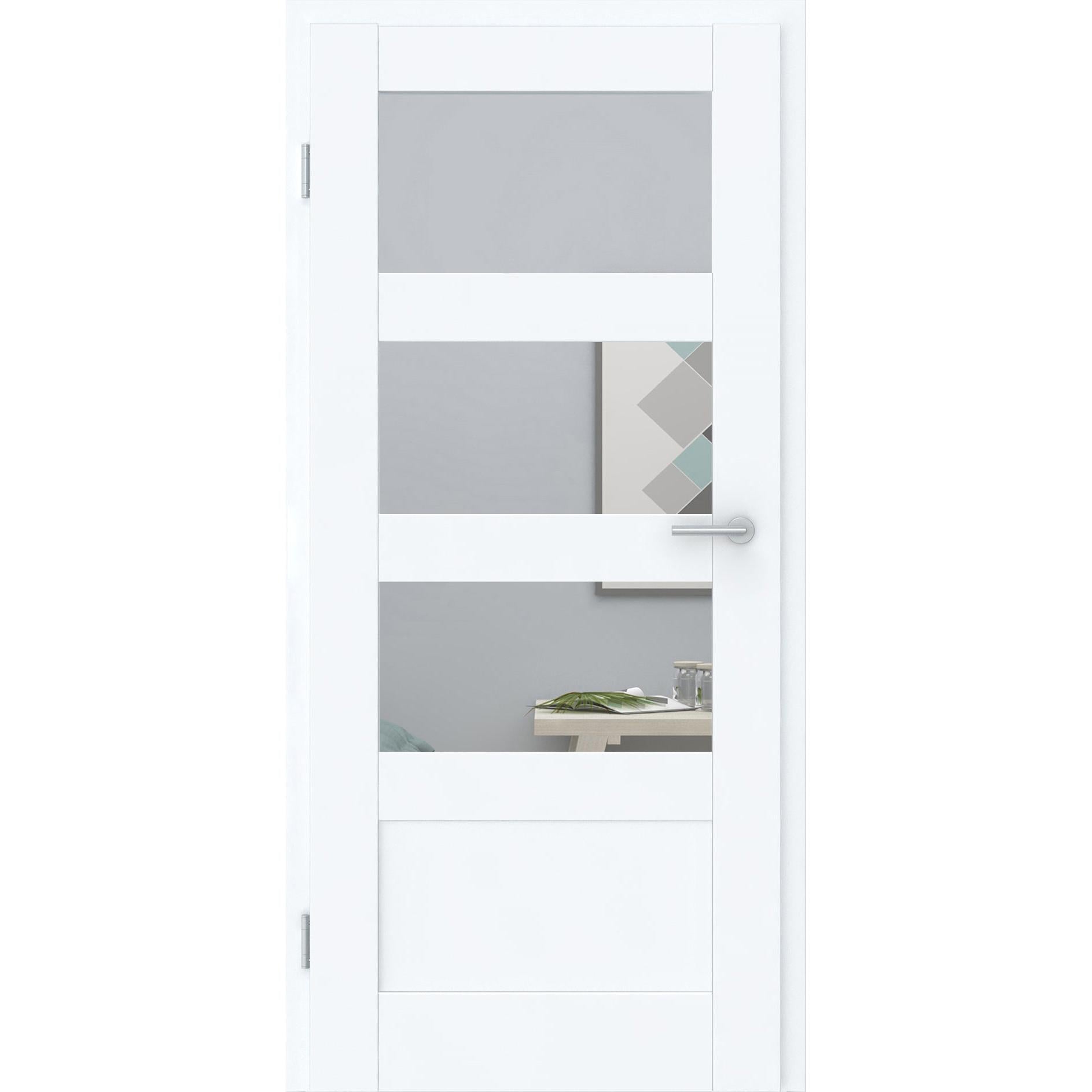 Zimmertür CPL brillant-weiß Rahmendesigntür mit 4 Kassetten und Lichtausschnitt Designkante - Modell Stiltür RQ43LA3