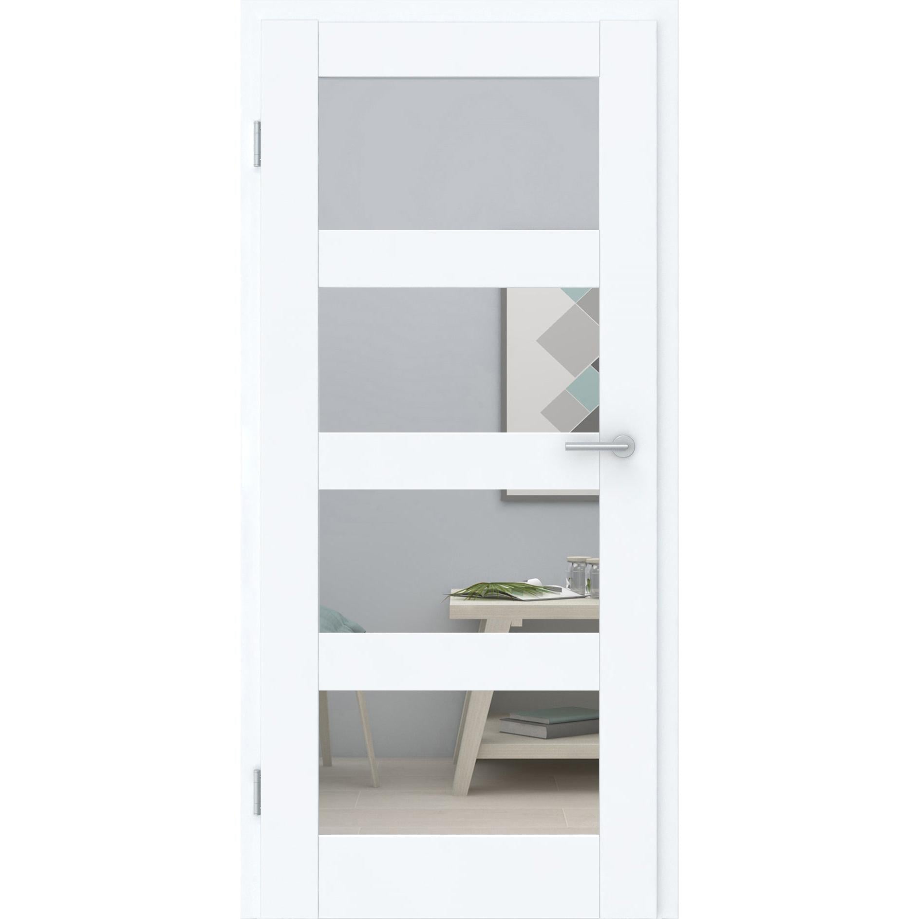 Zimmertür CPL brillant-weiß Rahmendesigntür mit 4 Kassetten und Lichtausschnitt Designkante - Modell Stiltür RQ43LA4