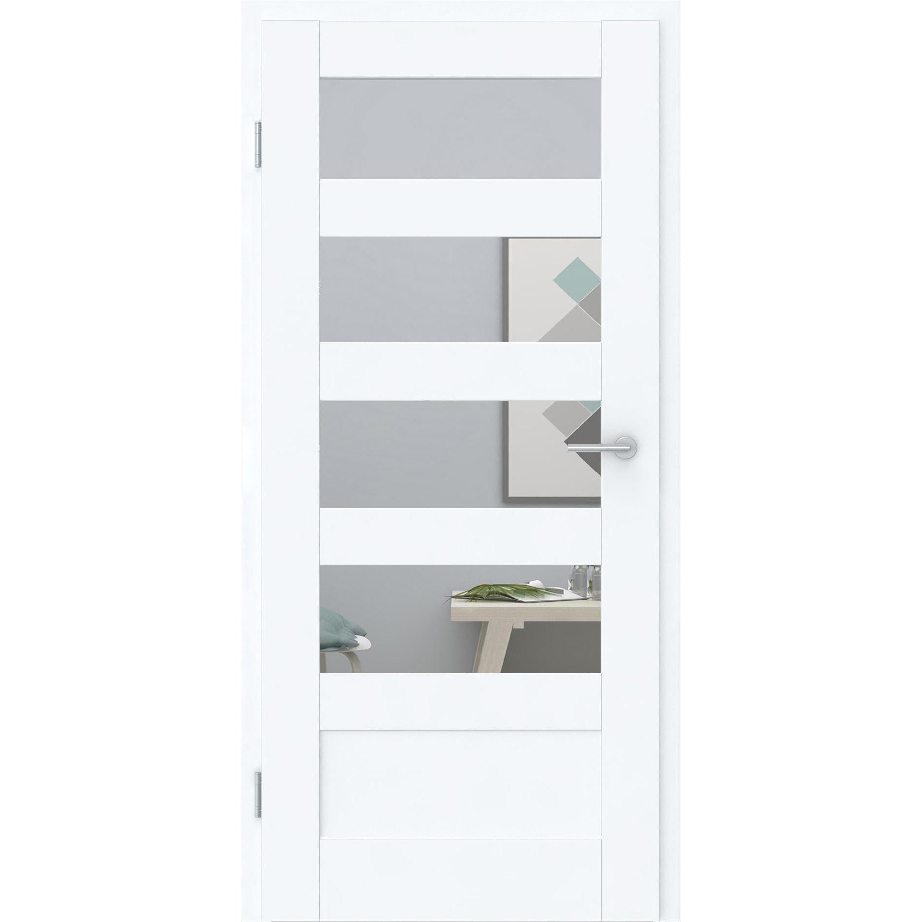 Zimmertür CPL brillant-weiß Rahmendesigntür mit 5 Kassetten und Lichtausschnitt Designkante - Modell Stiltür RQ53LA4