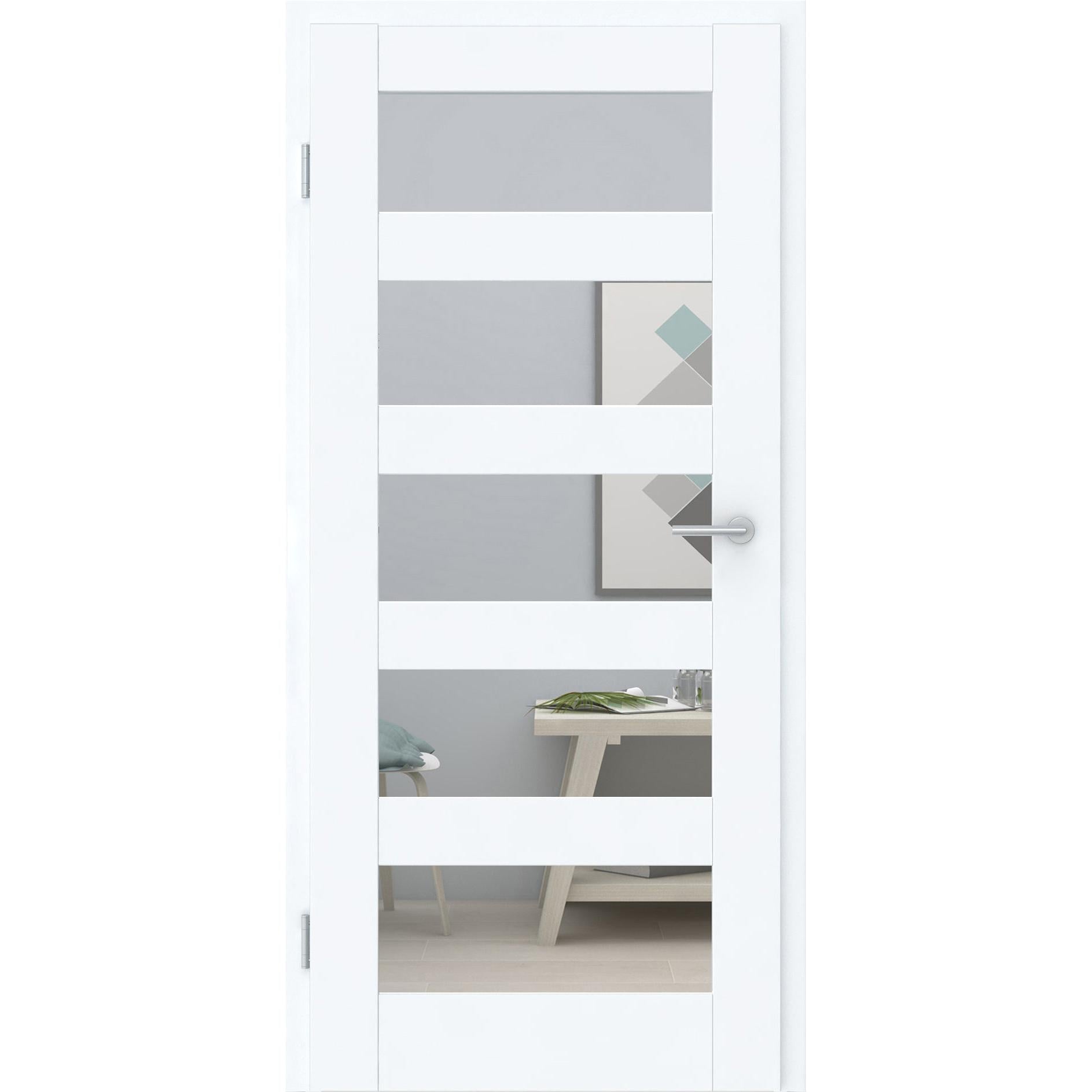 Zimmertür CPL brillant-weiß Rahmendesigntür mit 5 Kassetten und Lichtausschnitt Designkante - Modell Stiltür RQ53LA5